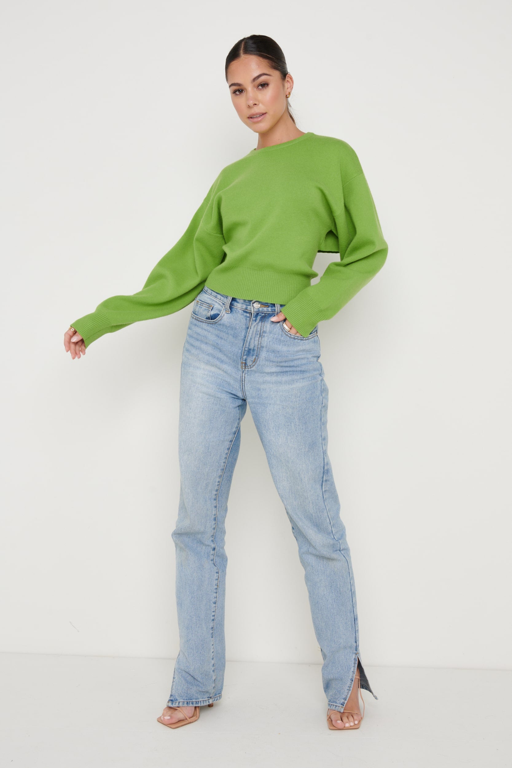Nola Knitted Tie Back Jumper - Apple Green