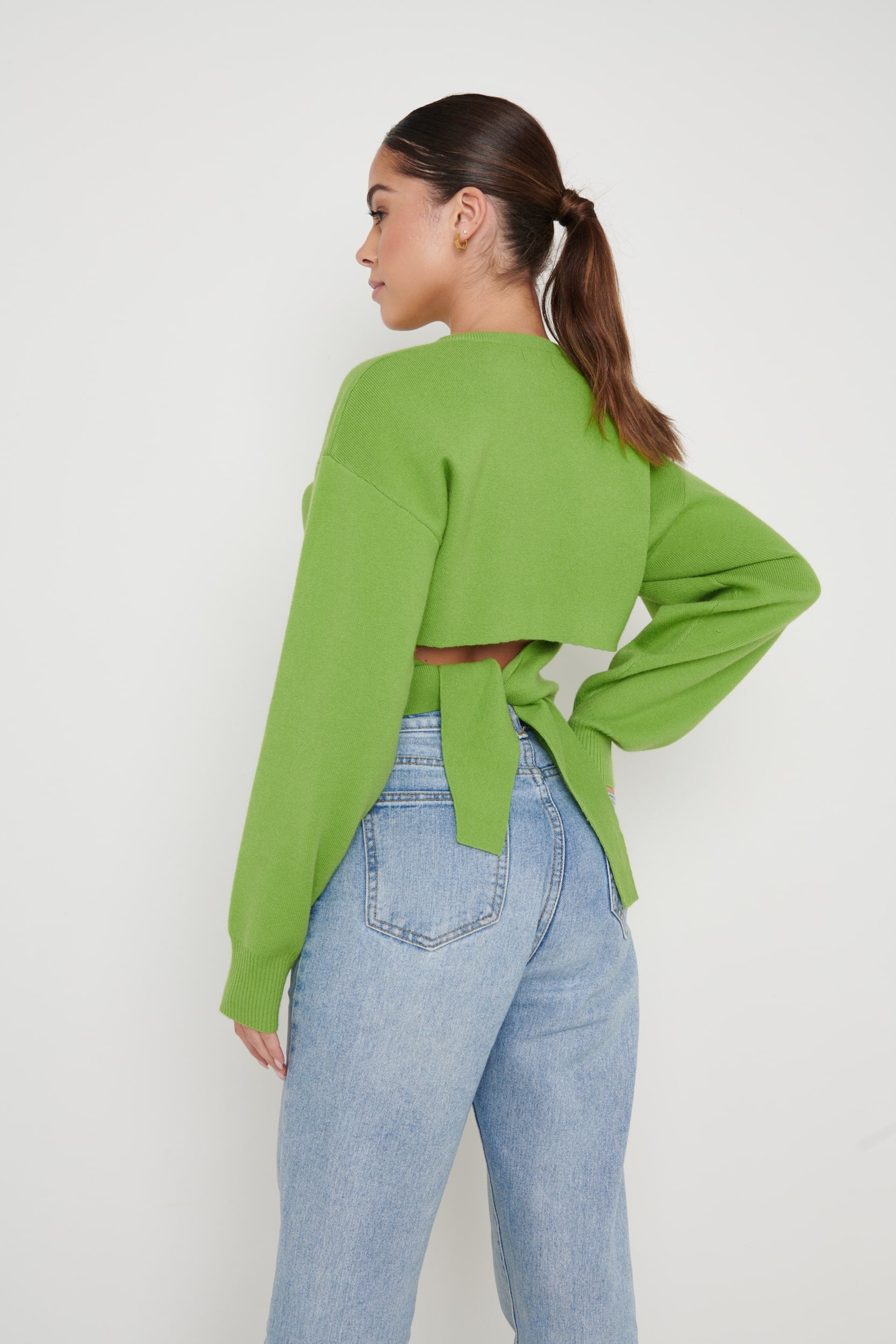 Nola Knitted Tie Back Jumper - Apple Green