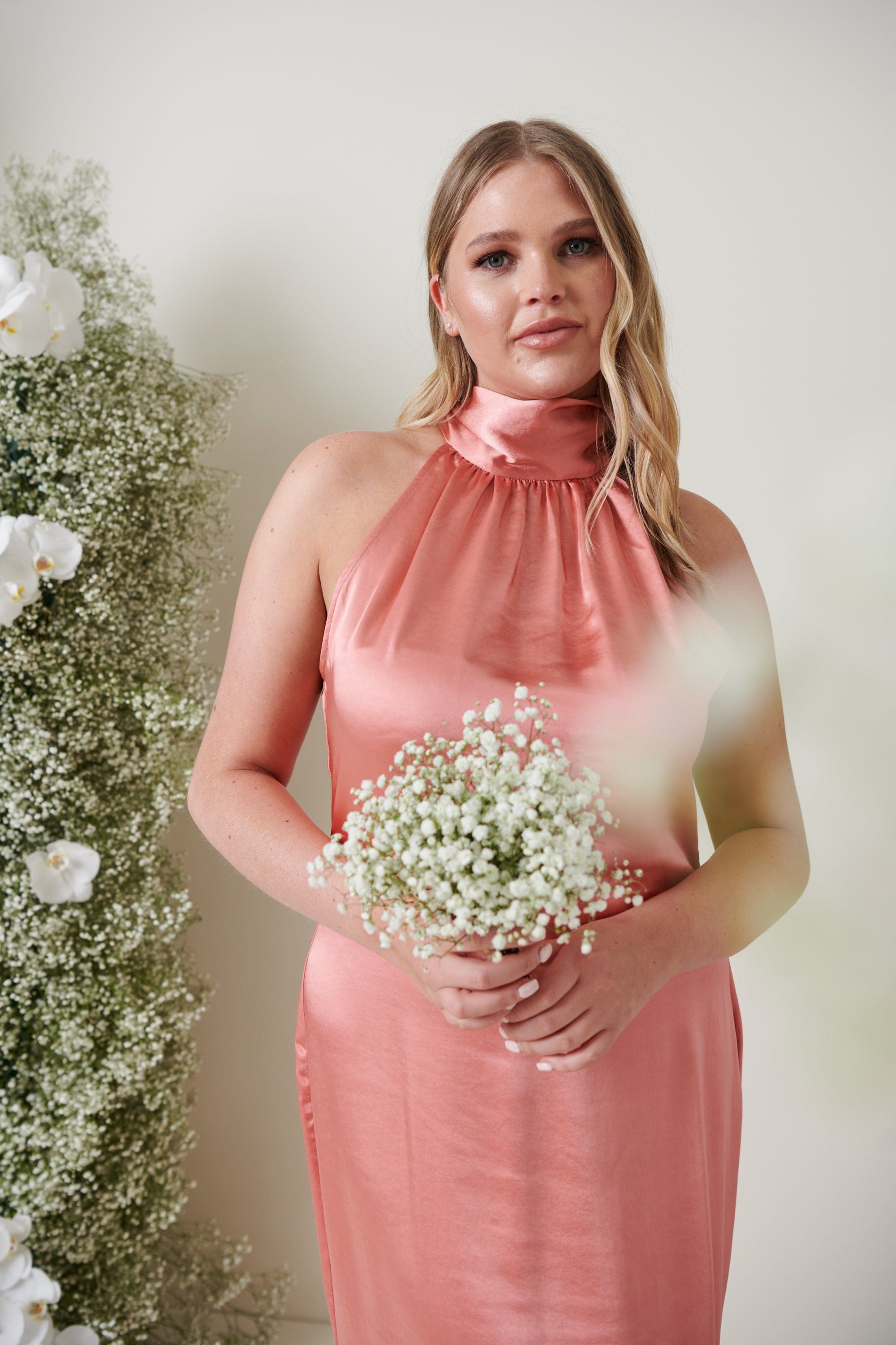 Odelle Maxi Bridesmaid Dress - Matte Apricot Pink