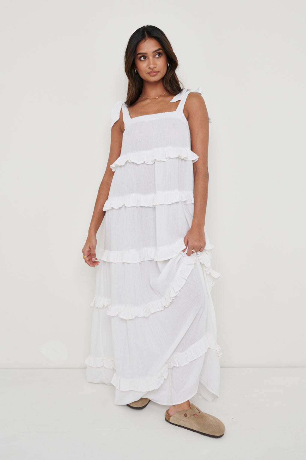 Rosetta Ruffle Midi Dress - White