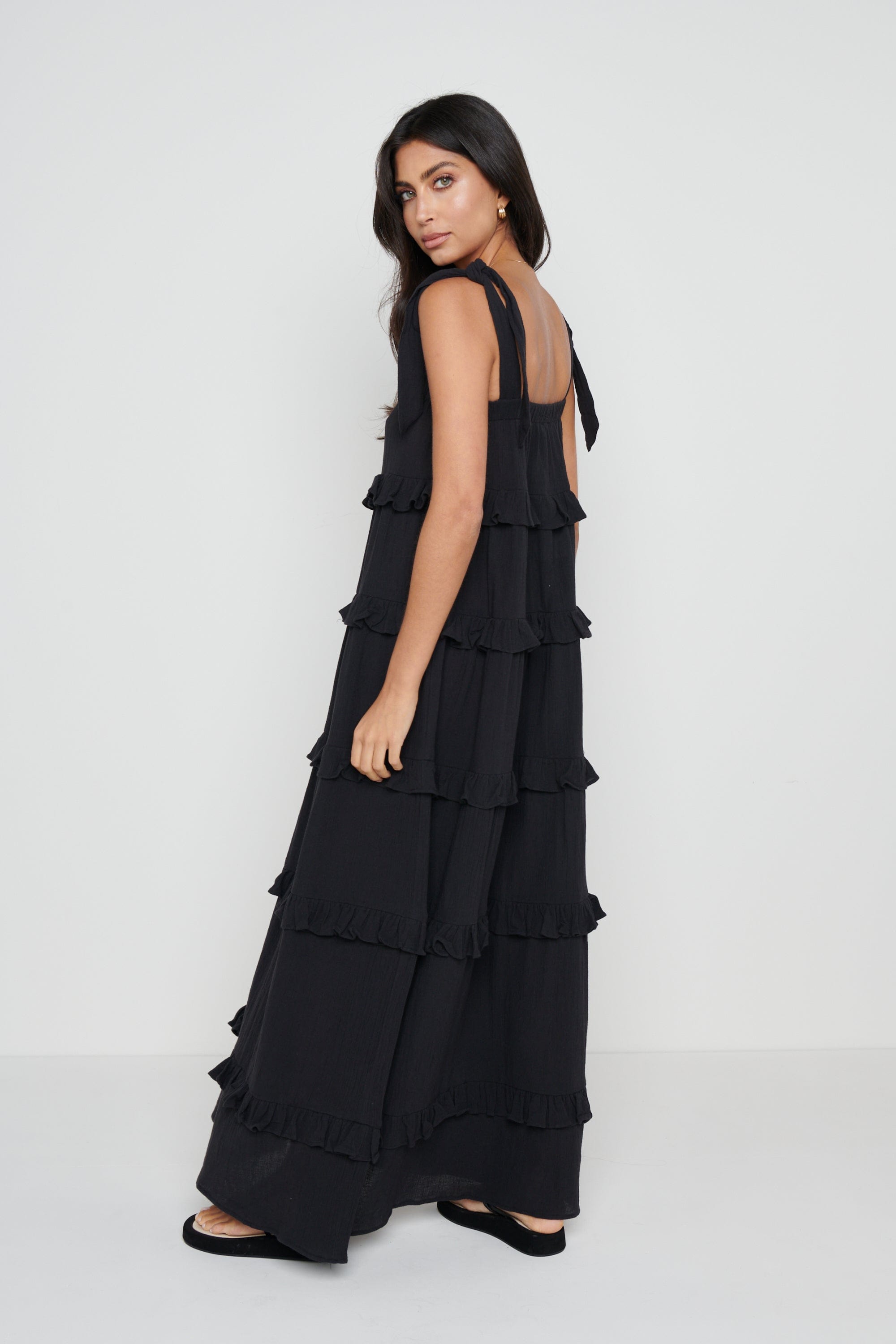 Rosetta Ruffle Midaxi Dress - Black