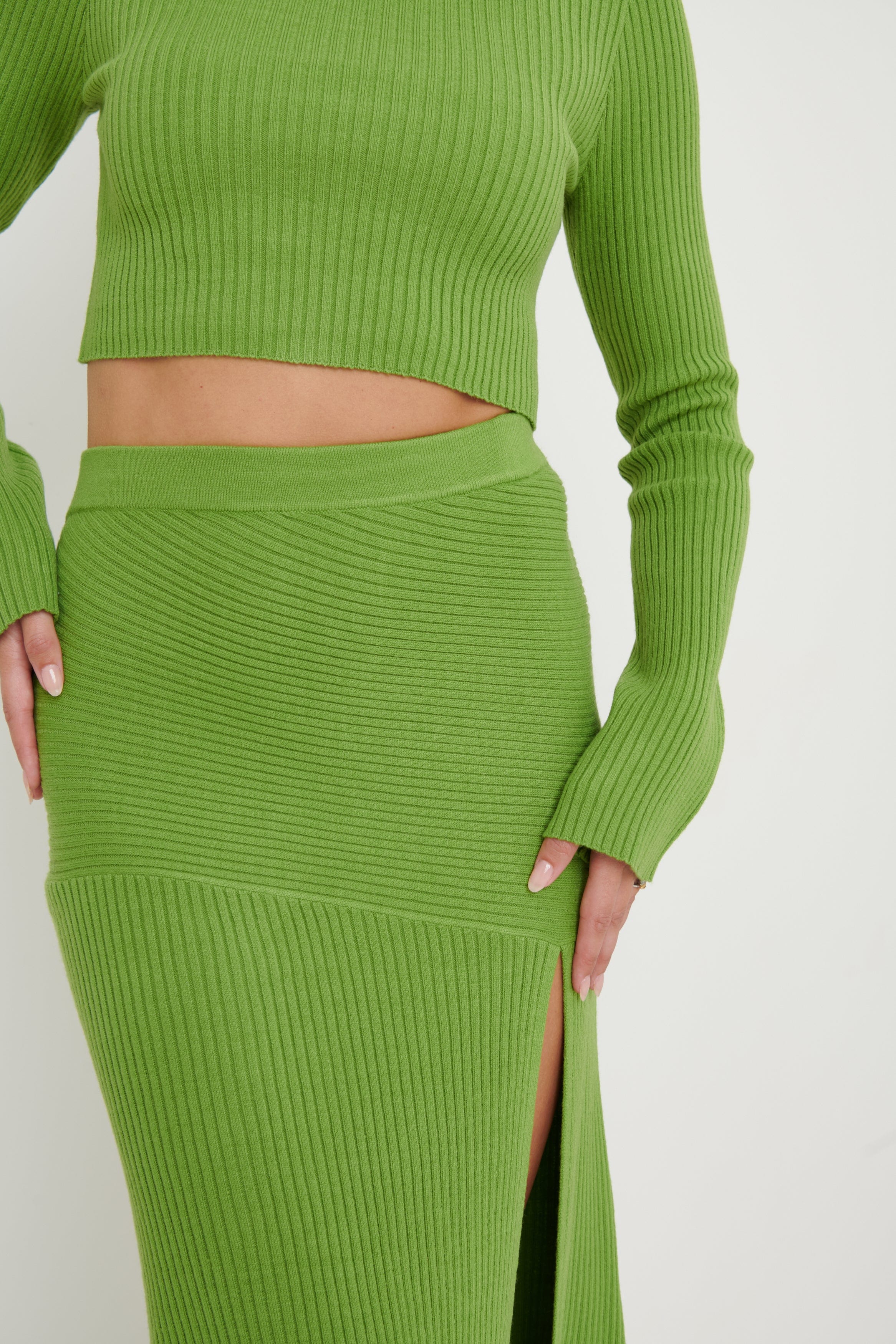 Sofia Asymmetric Knit Skirt - Green