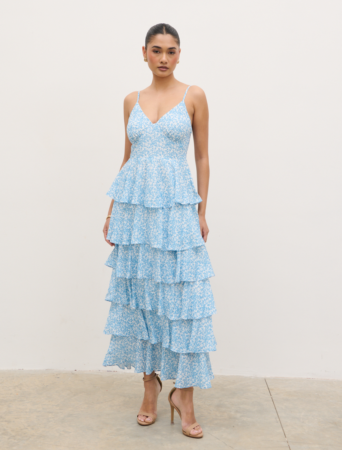 Lissy Ruffle Midaxi Dress - Blue Abstract – Pretty Lavish