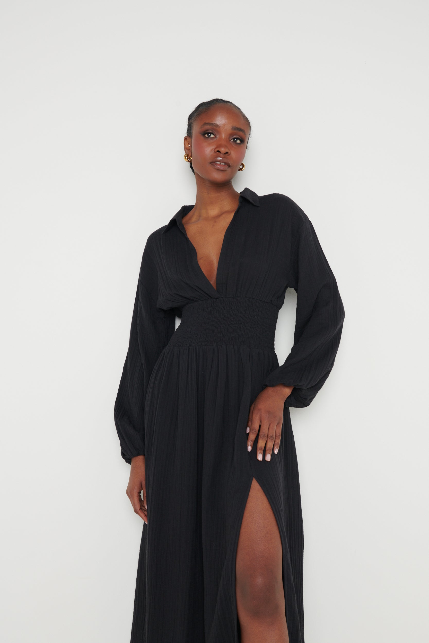 Loretta Shirred Midaxi Dress - Black – Pretty Lavish