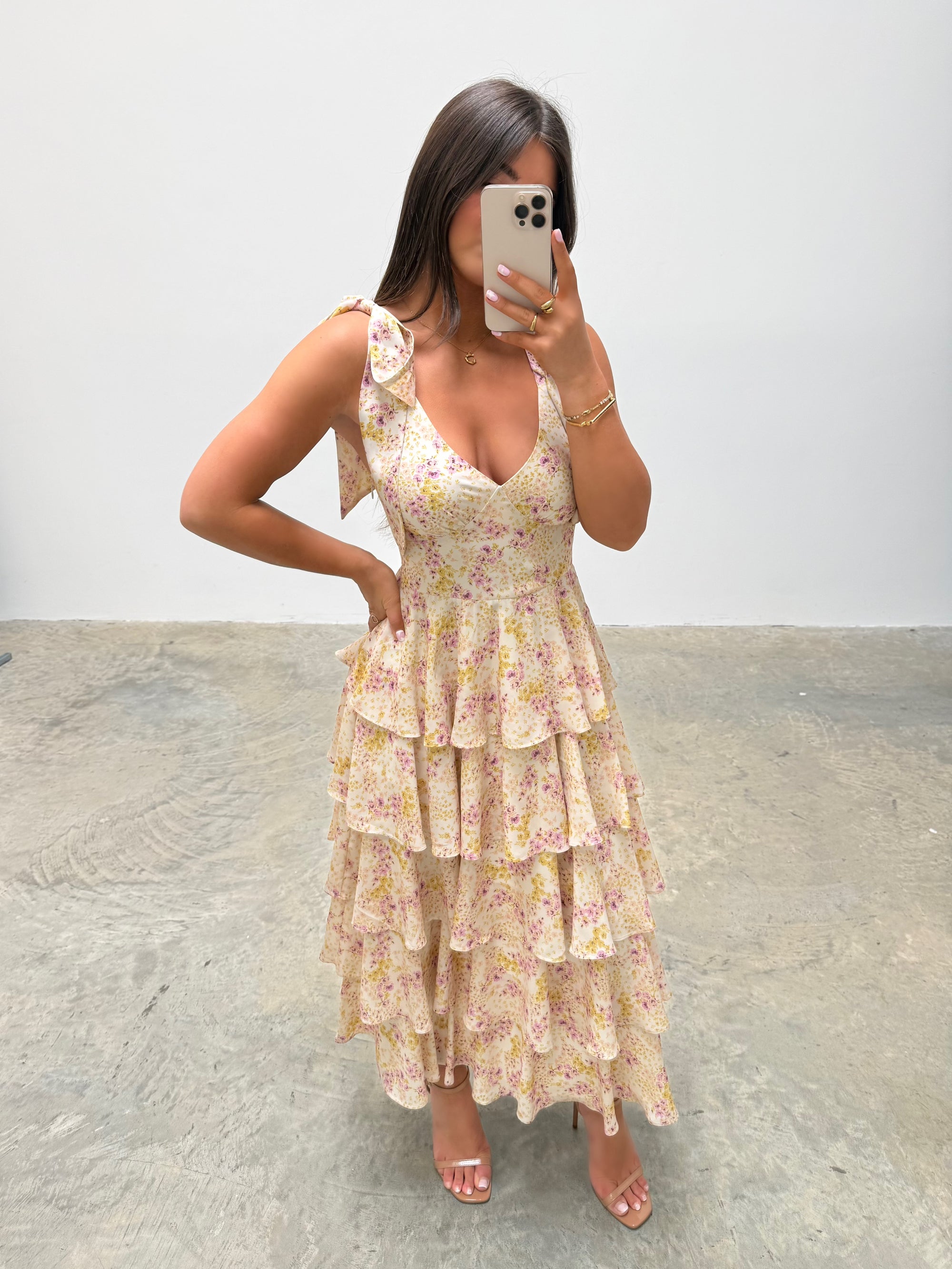 Fiore Tie Ruffle Midaxi Dress Ditsy Floral