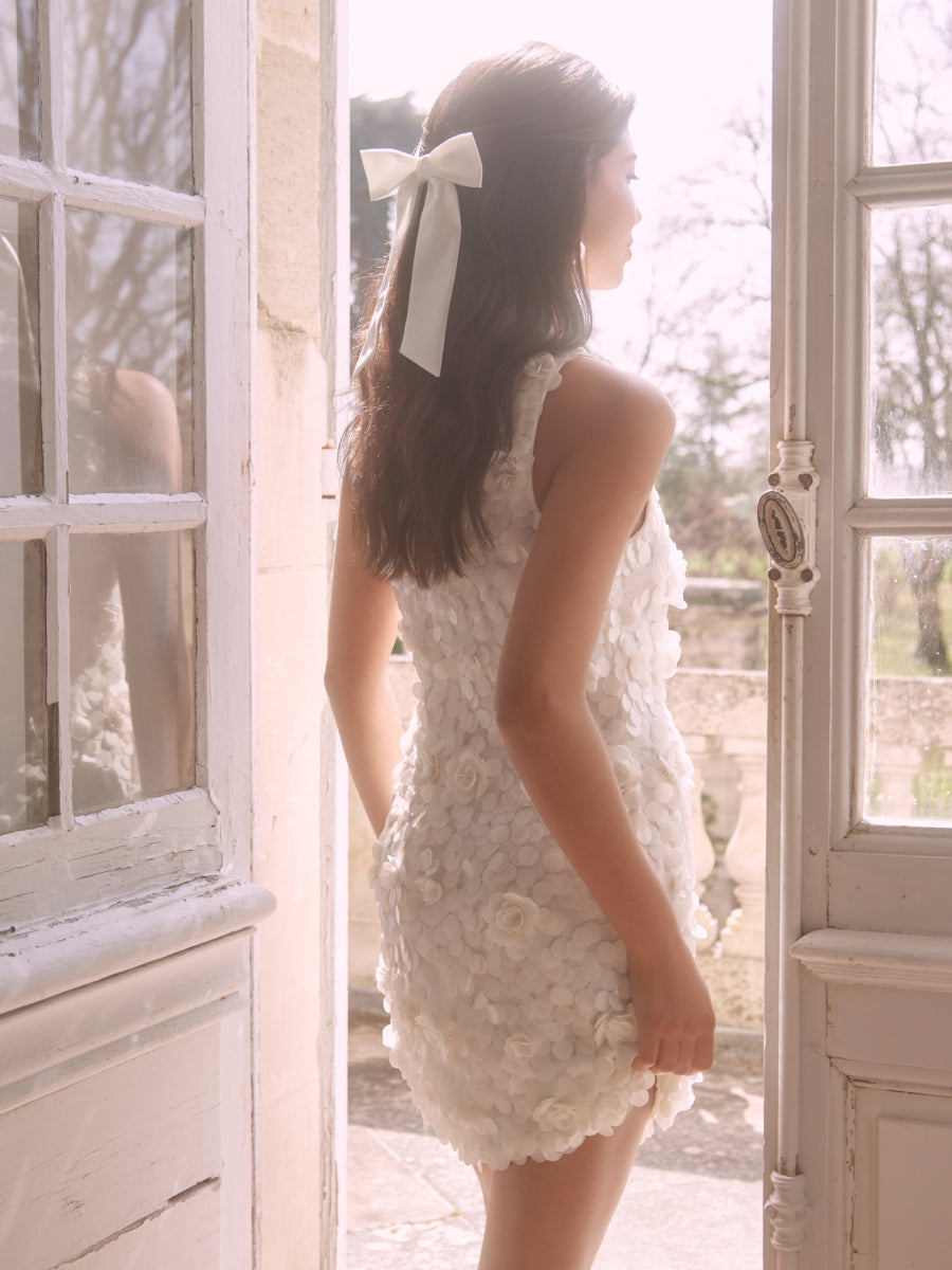 Arles Rosette Sequin Mini Dress - Ivory