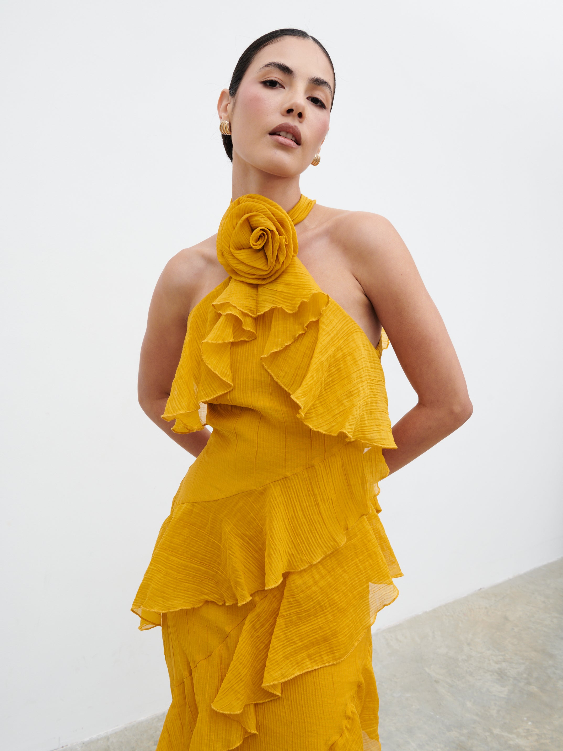Addison Corsage Ruffle Maxi Dress