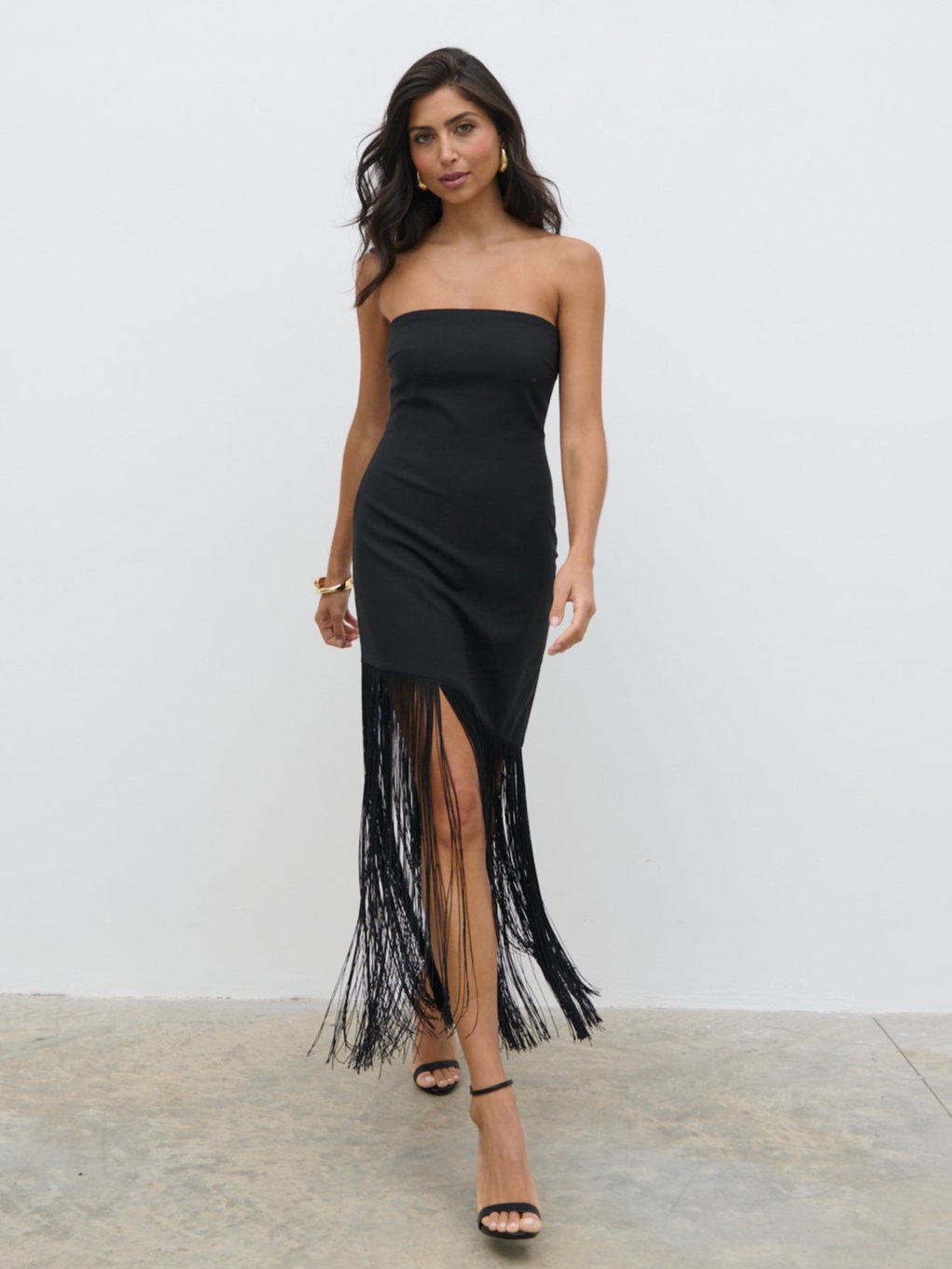 Eliana Bandeau Fringed Dress - Black