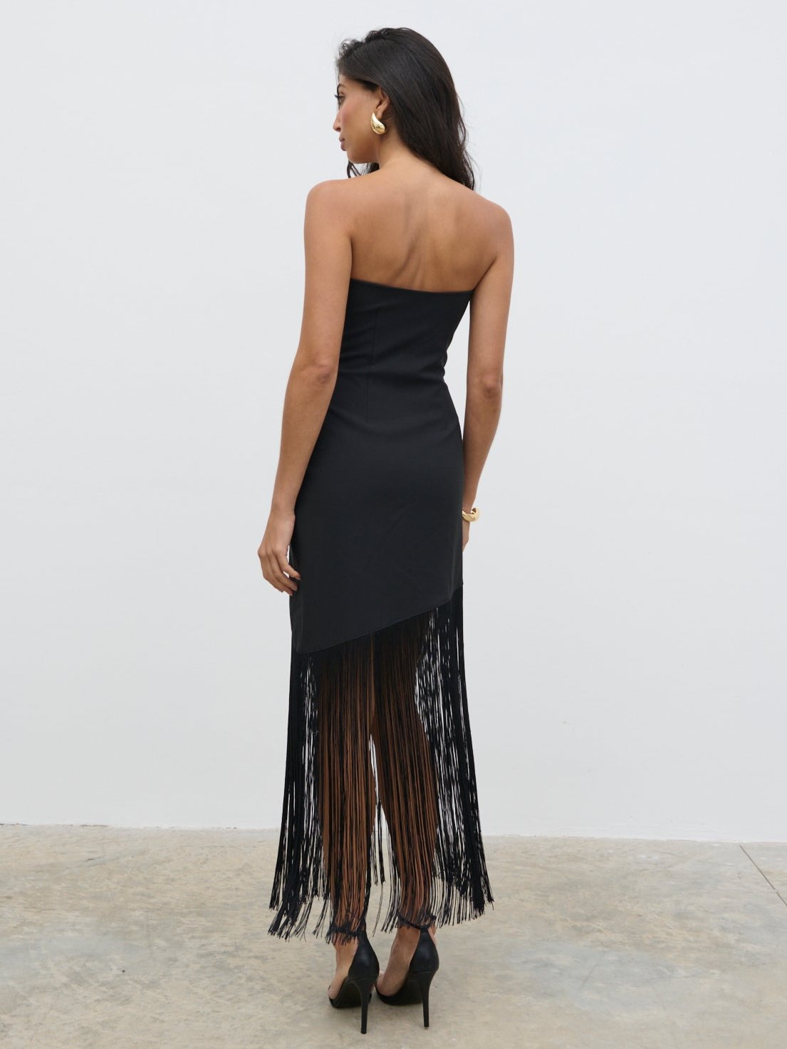 Eliana Bandeau Fringed Dress - Black