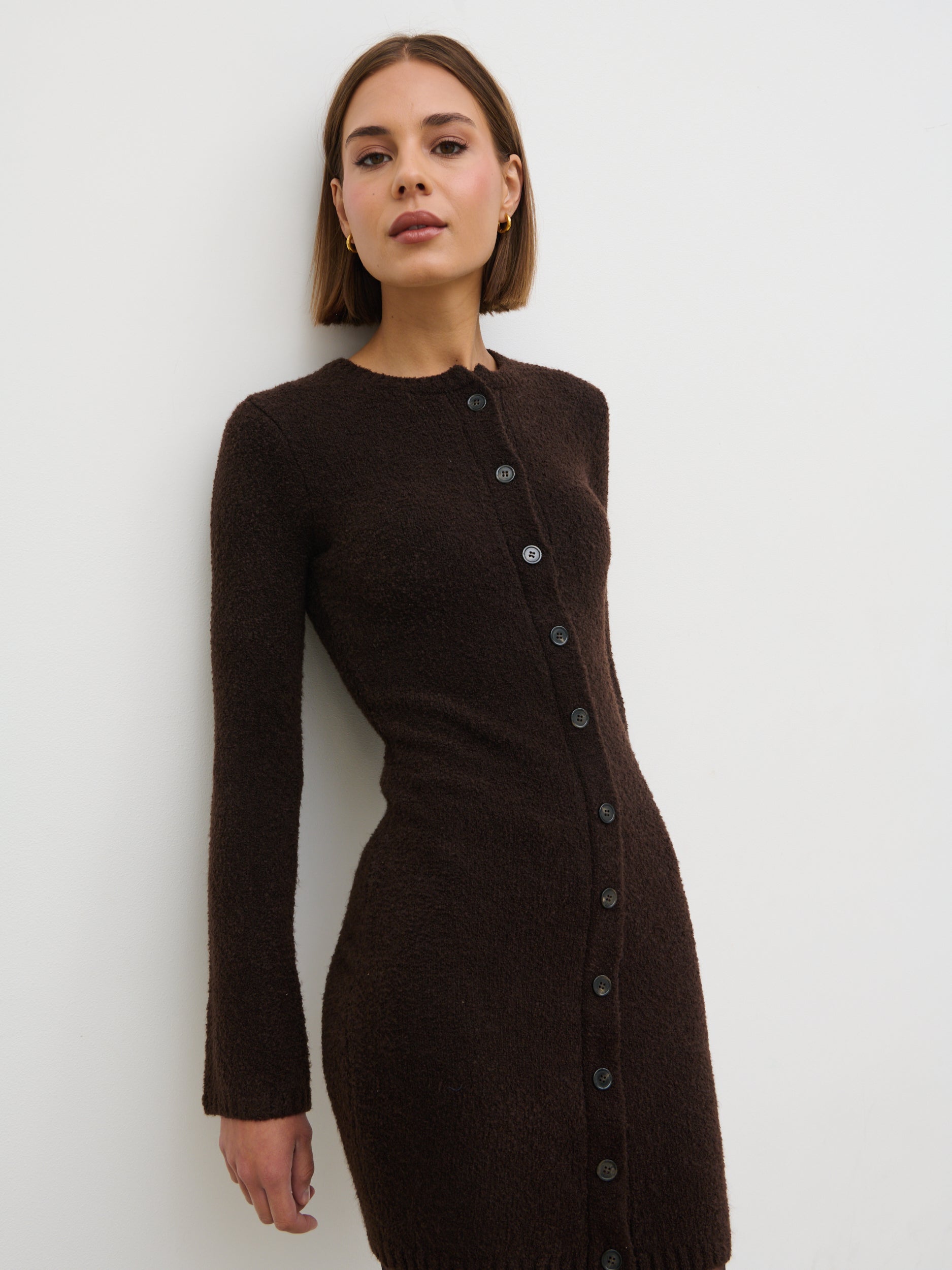 Aida Mini Button Down Knit Dress - Brown Pretty Lavish Aida Mini Button Down Knit Dress - Brown Pretty Lavish