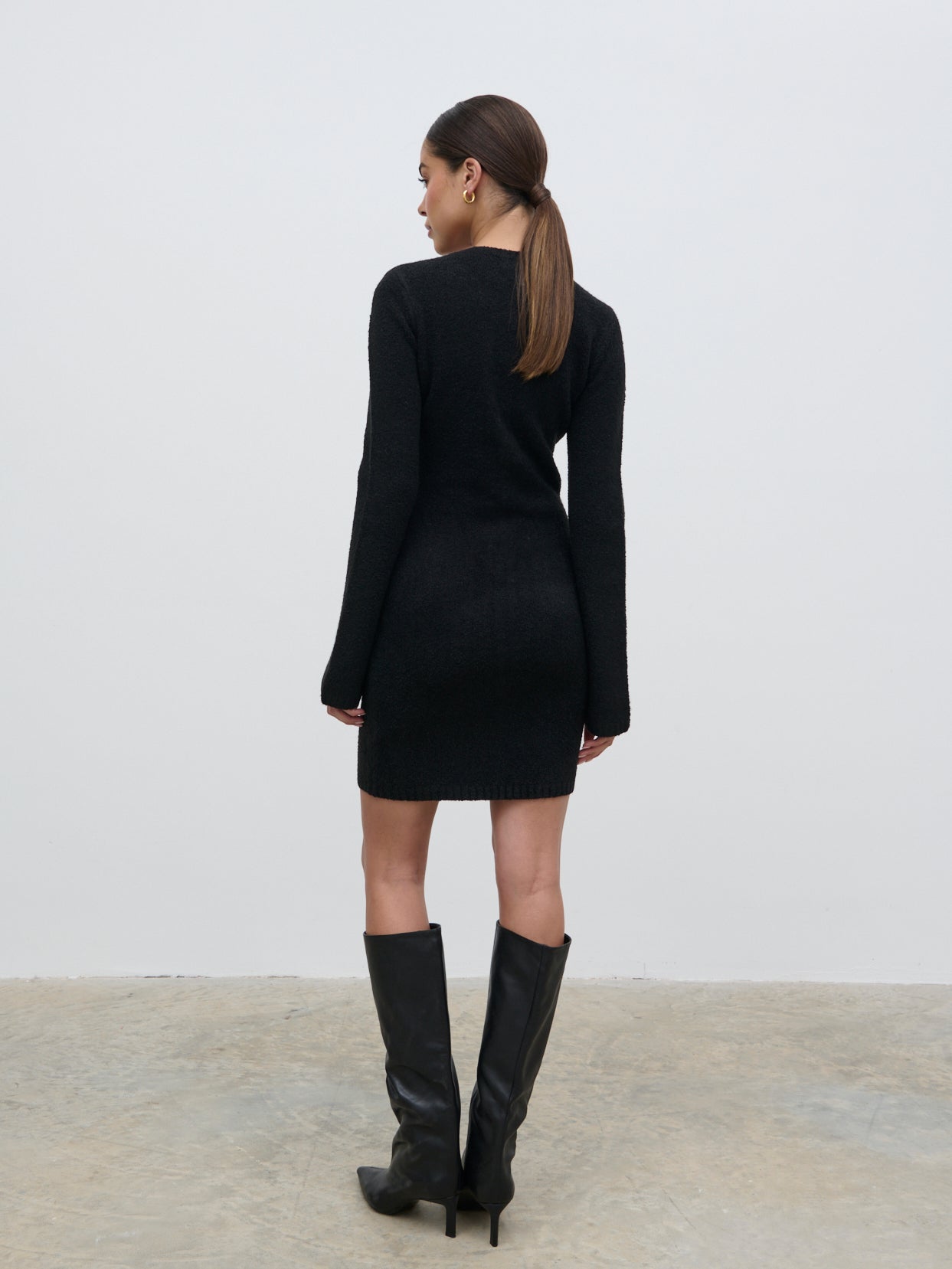 Aida Mini Button Down Knit Dress - Black