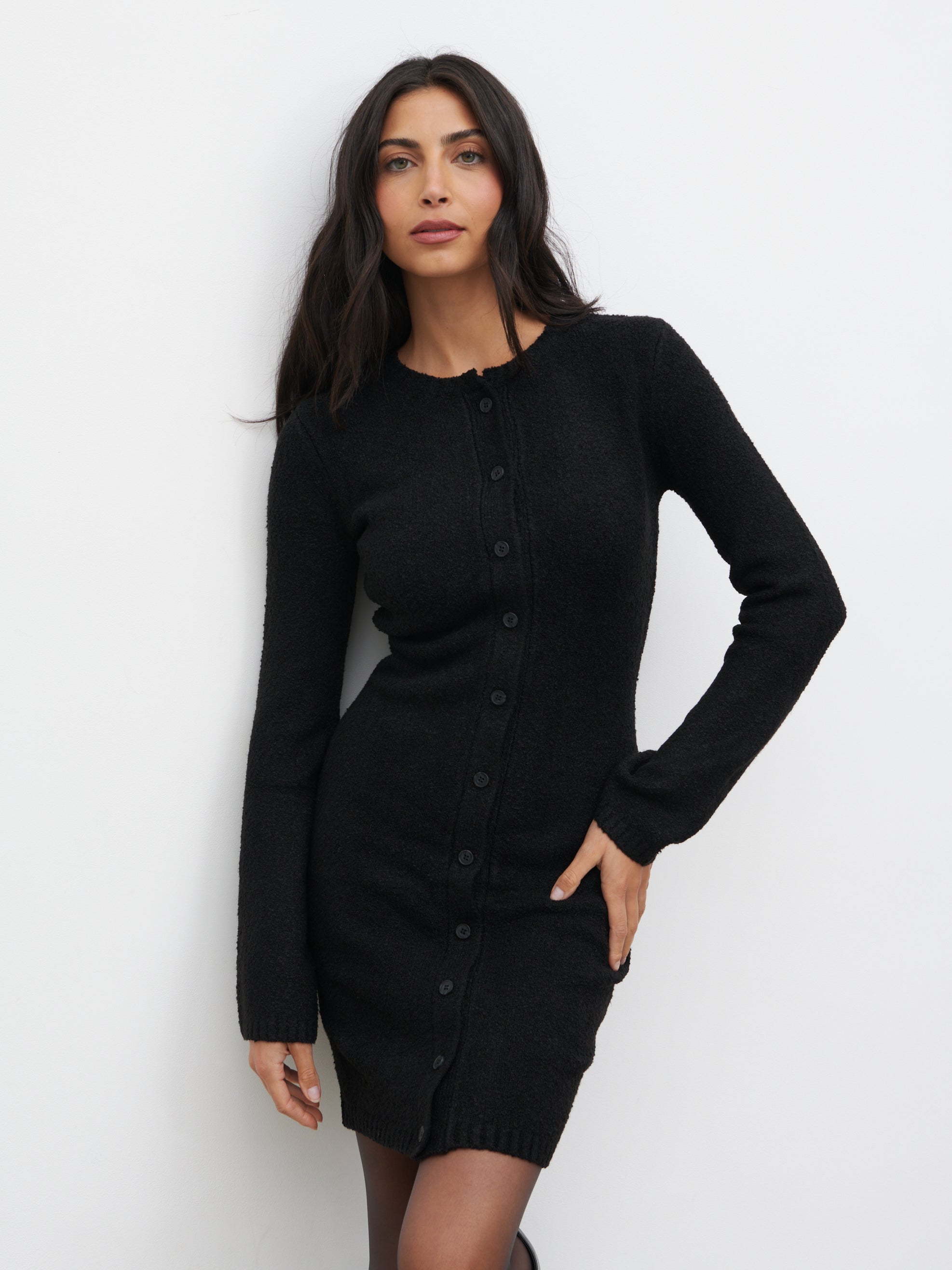 knitted button dress chouyatou Women's Fall Gold Formal Cocktail Sweater Fit and Flare Midi Long Winter Knit Dress (Small, Beige) at Amazon Women's Clothing store The stretch Crew Neck Mini Black Sweater