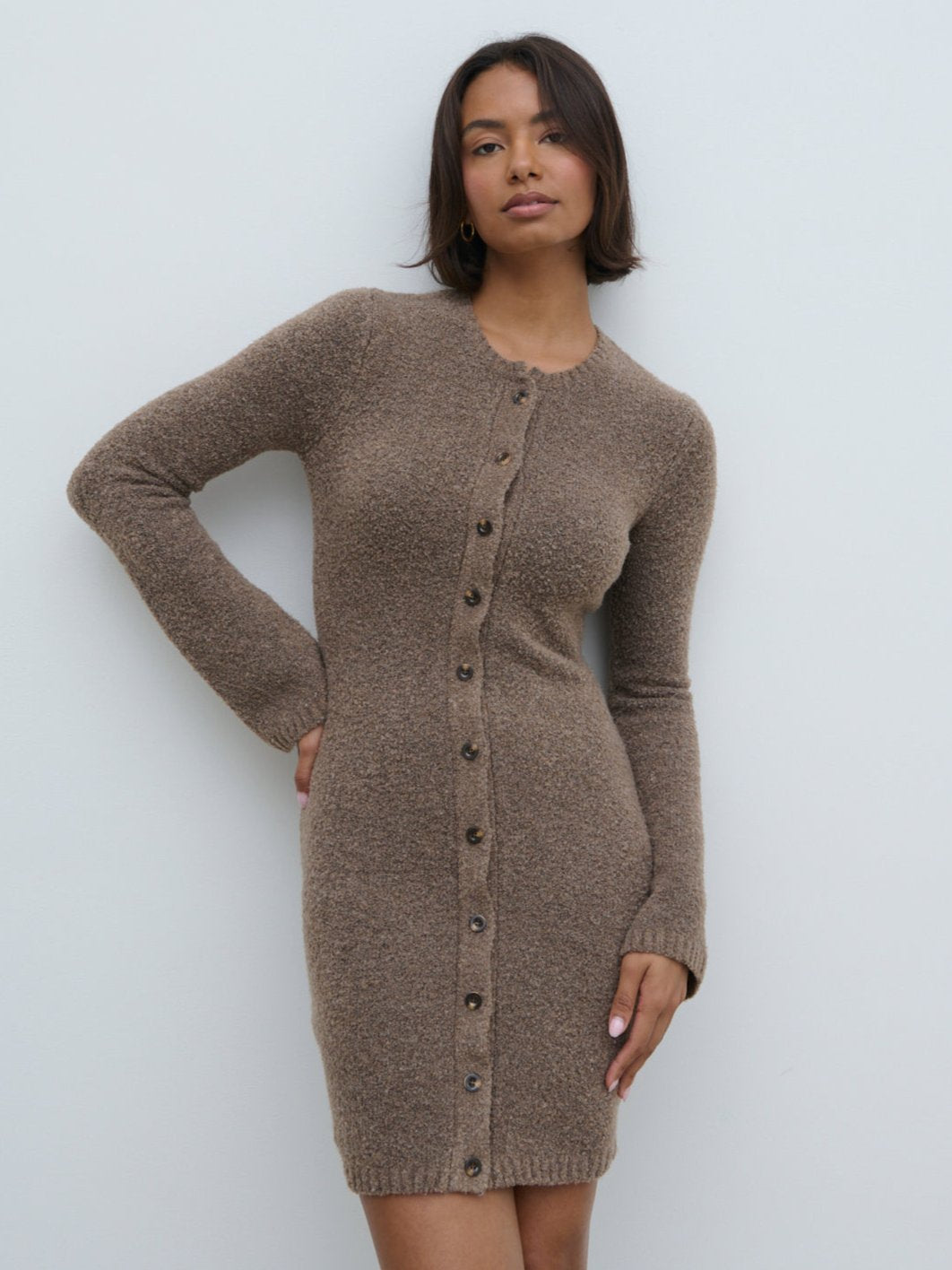 Aida Mini Button Down Knit Dress - Mocha