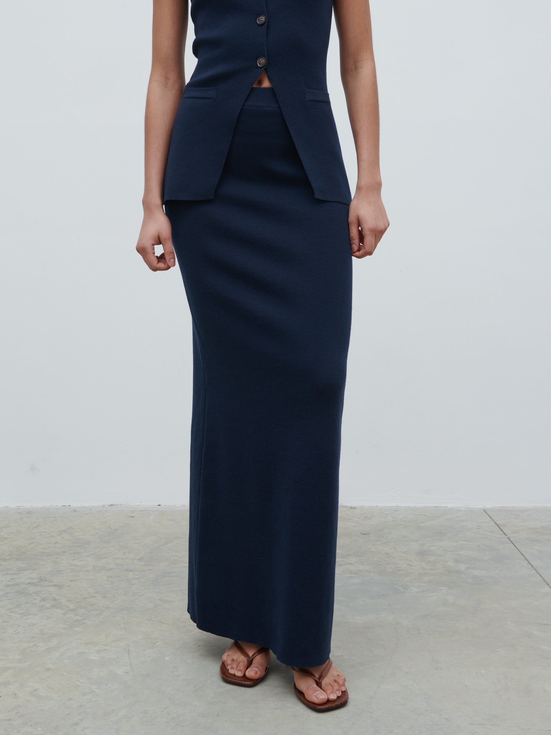 Alba Knit Maxi Skirt - Navy