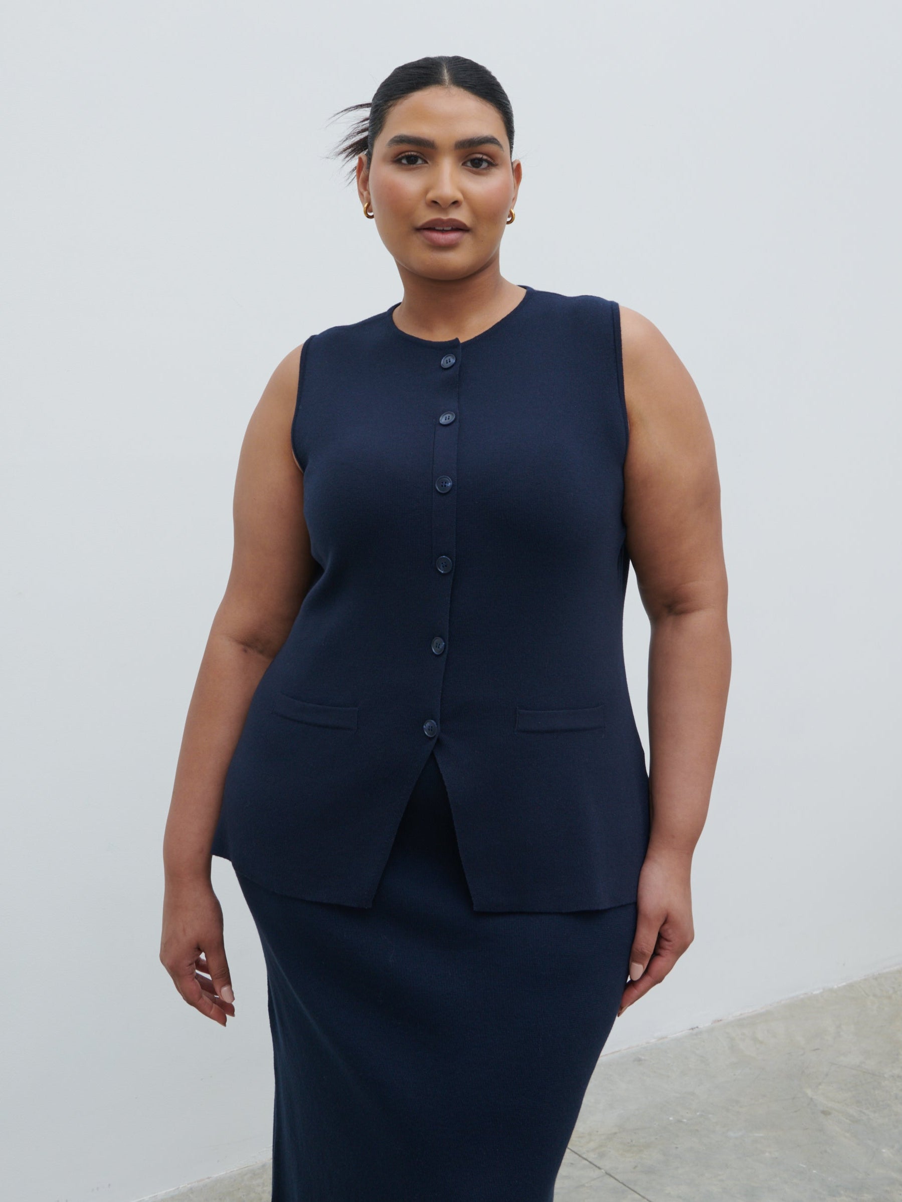 Alba Knit Waistcoat Curve - Navy