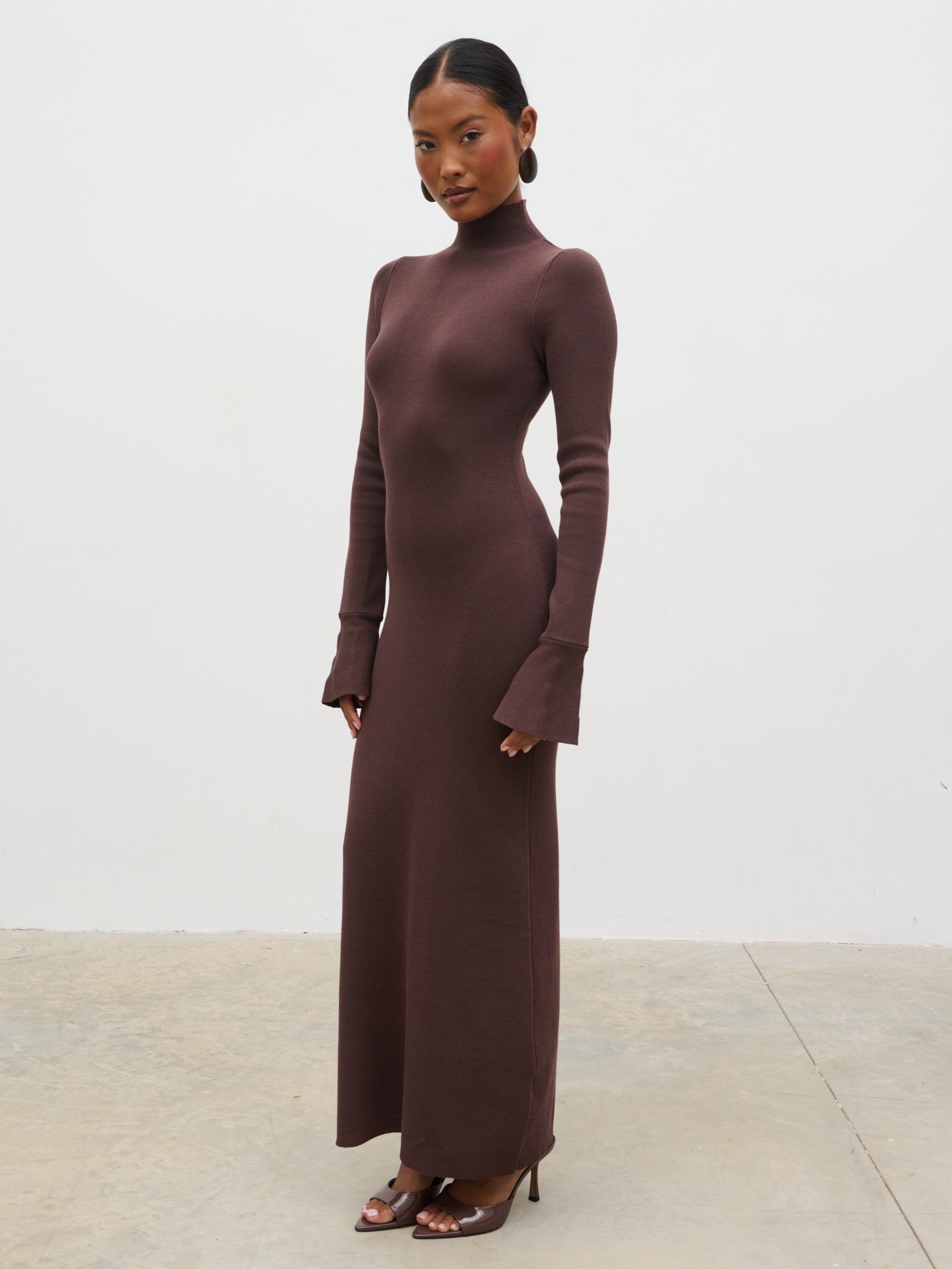 Alina High Neck Knit Midaxi Dress - Brown Alina High Neck Knit Midaxi Dress - Brown