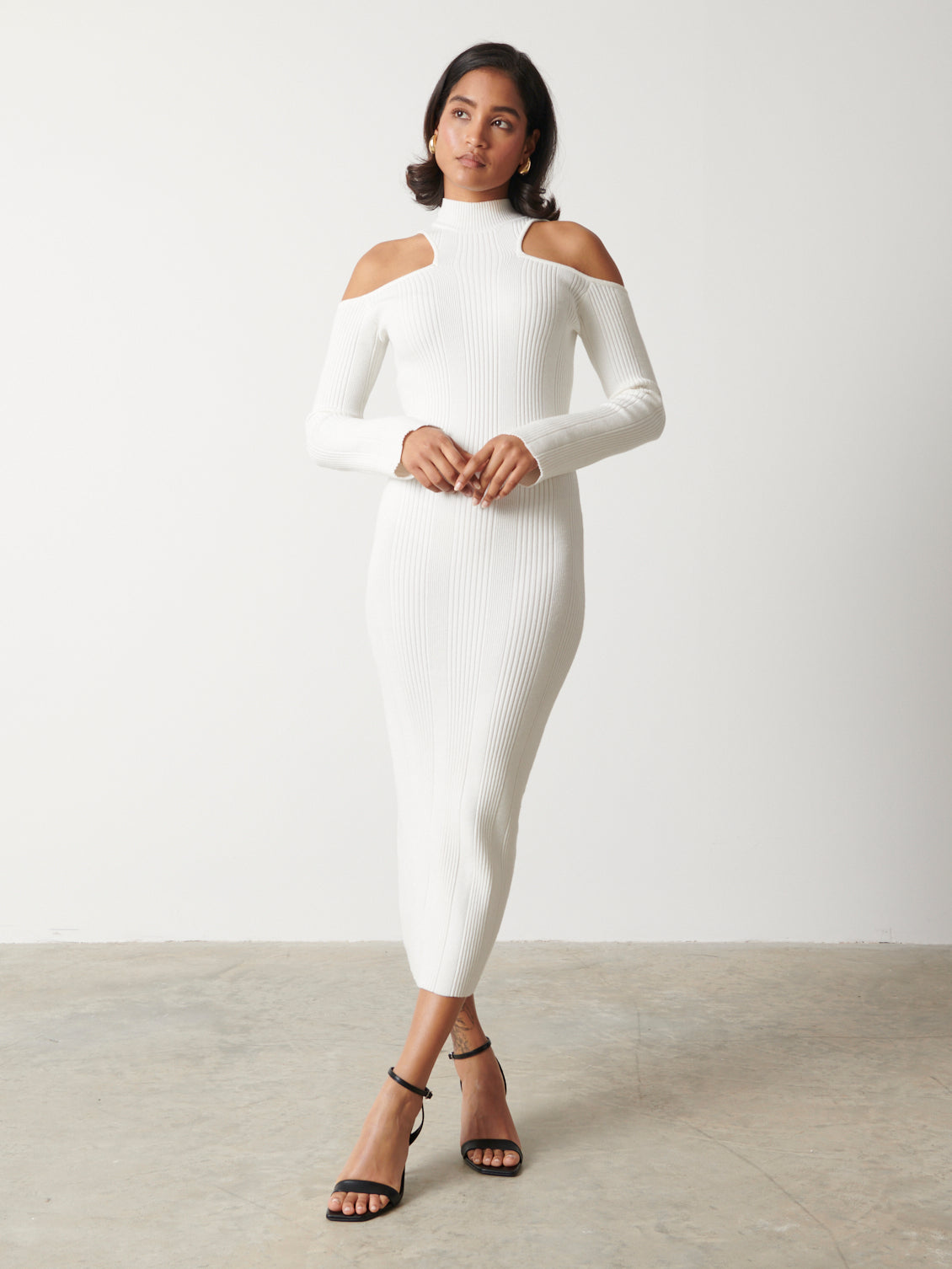 Alivia Cut Out Shoulder Midaxi Knit Dress - Cream – Pretty Lavish
