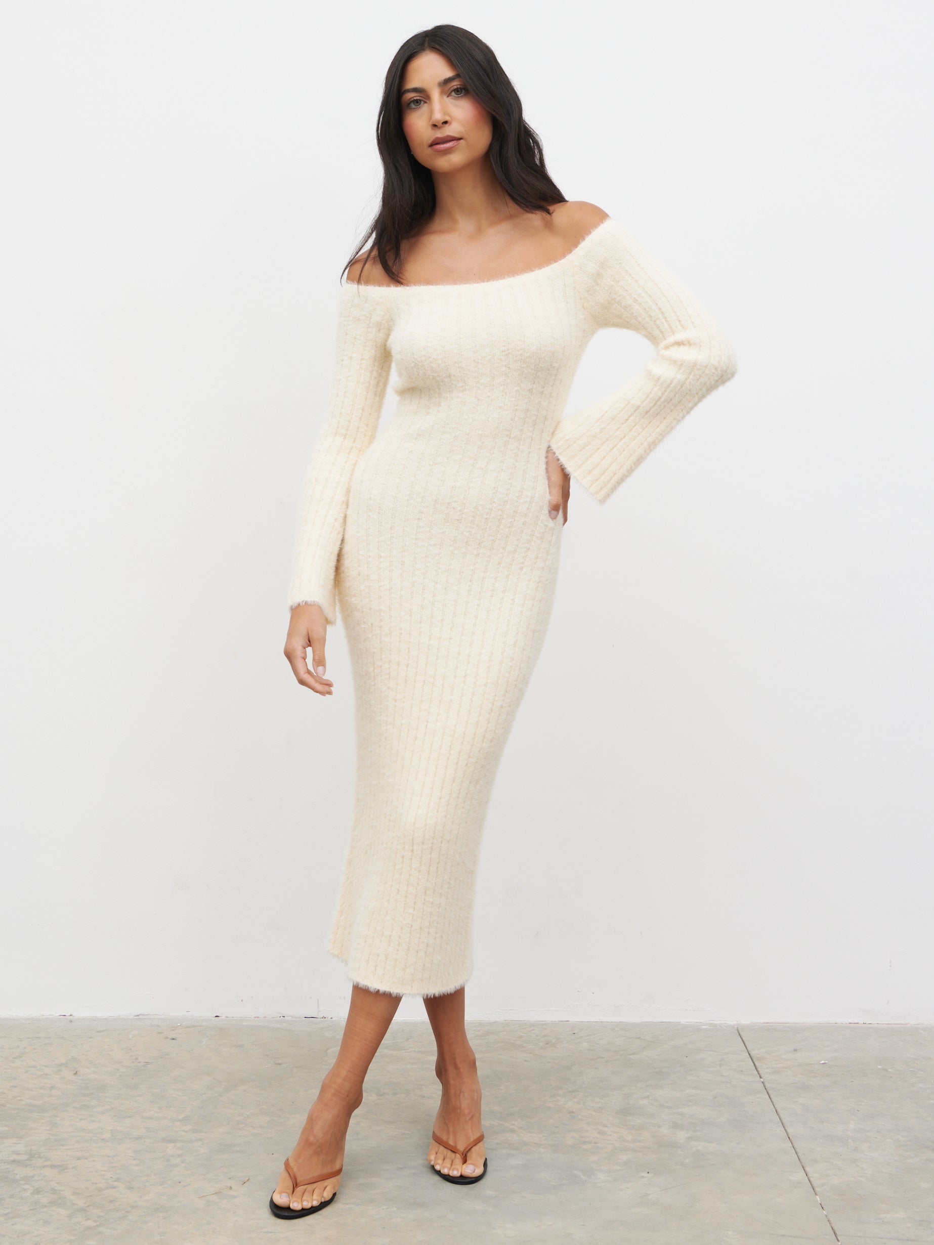 Alora Fluffy Knit Midaxi Dress - Cream Pretty Lavish Alora Fluffy Knit Midaxi Dress - Cream Pretty Lavish