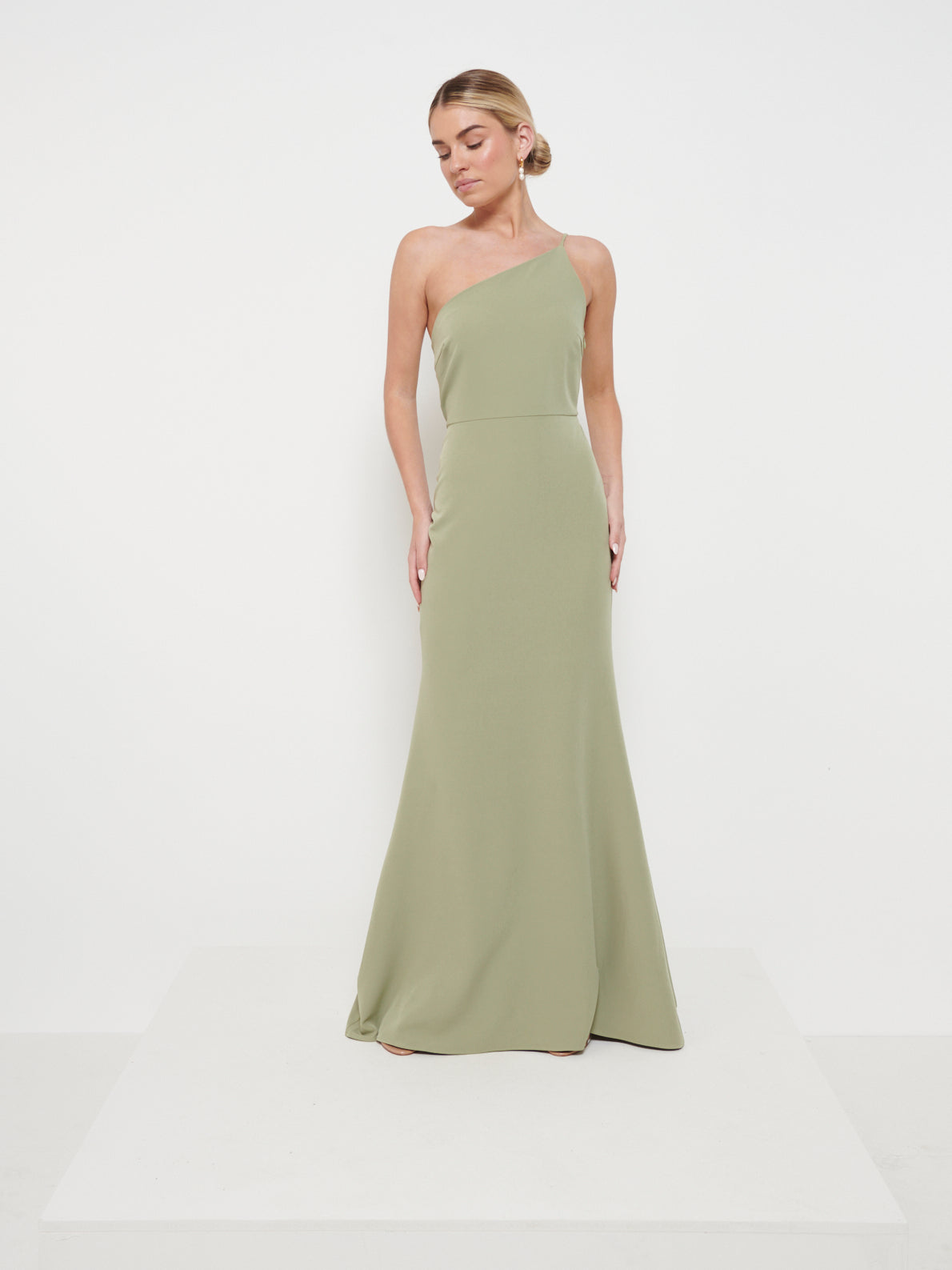 Amelia Crepe Maxi Bridesmaid Dress - Olive – Pretty Lavish