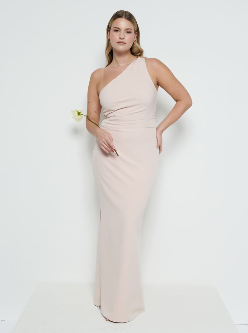 Amelia Crepe Ruched Maxi Bridesmaid Dress
