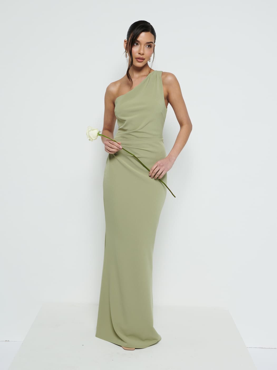 Amelia Crepe Ruched Maxi Bridesmaid Dress