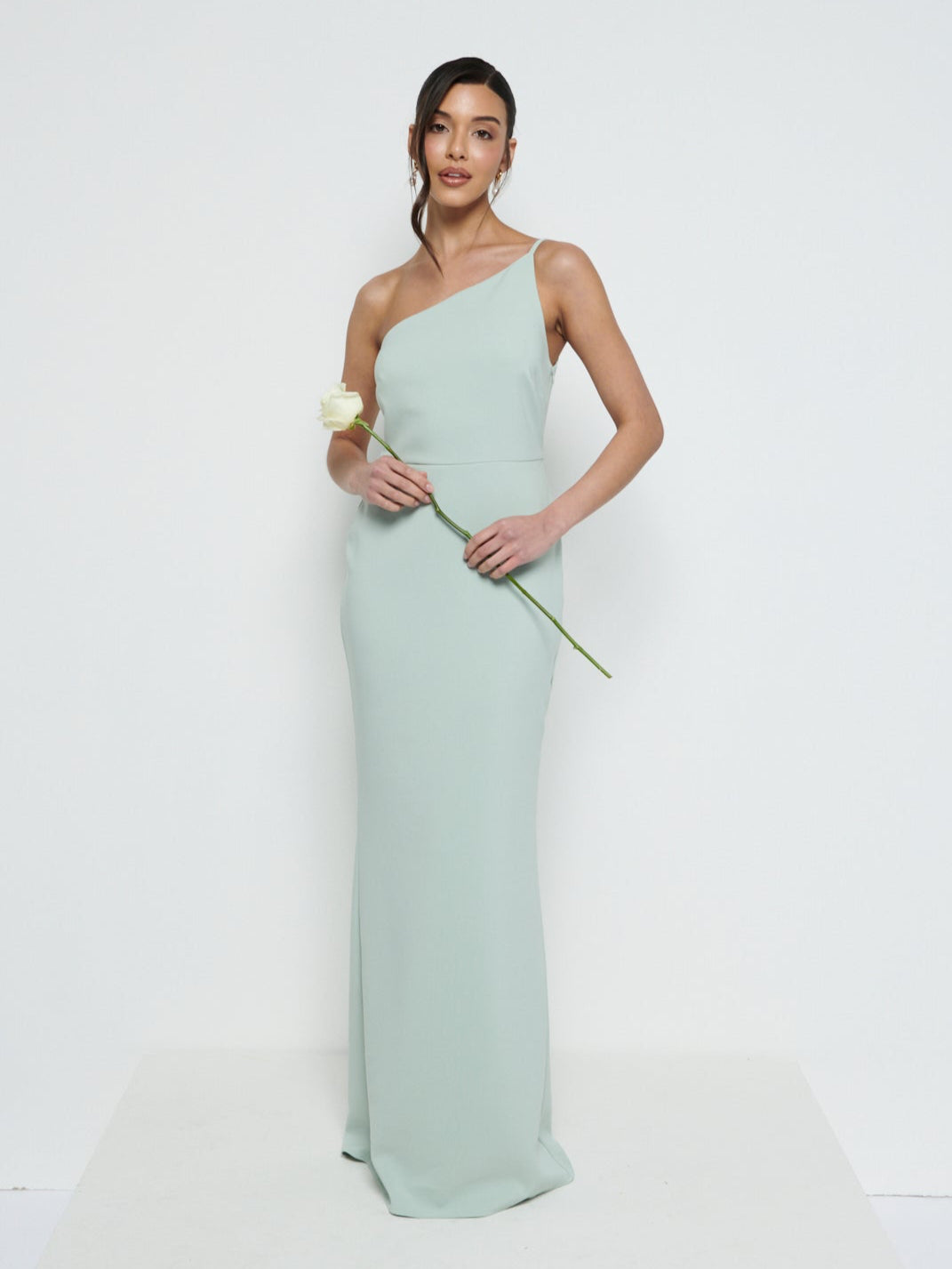 Amelia One Shoulder Crepe Maxi Bridesmaid Dress - Sage