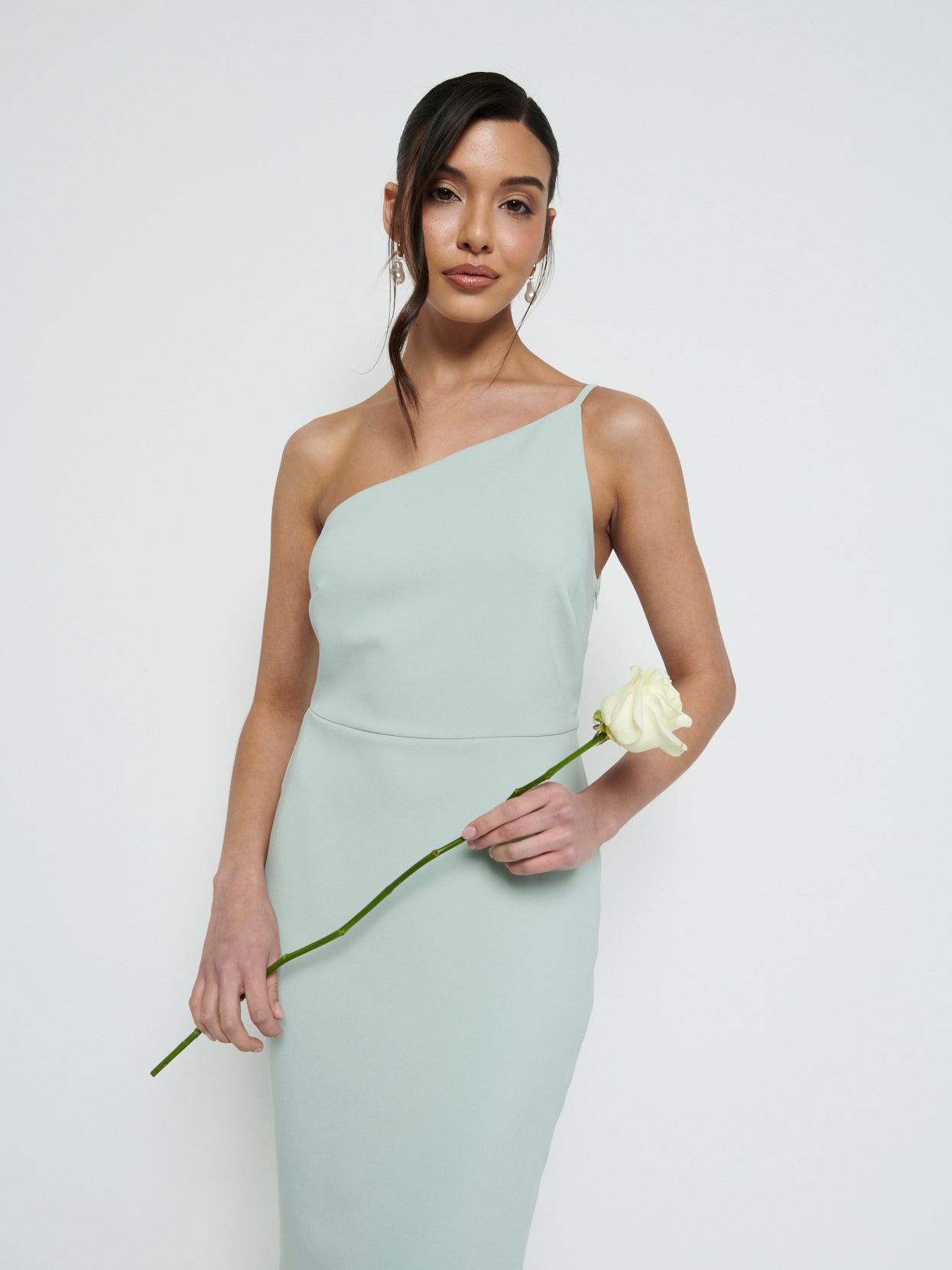 Amelia One Shoulder Crepe Maxi Bridesmaid Dress - Sage