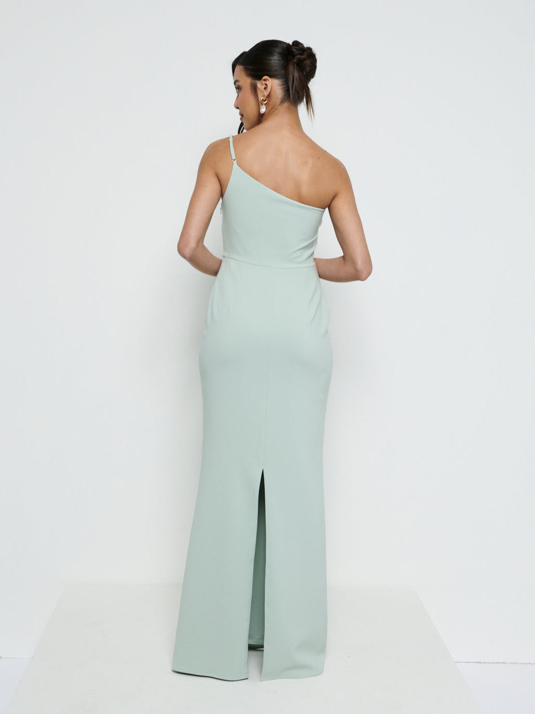 Amelia One Shoulder Crepe Maxi Bridesmaid Dress - Sage Pretty Lavish Amelia One Shoulder Crepe Maxi Bridesmaid Dress - Sage Pretty Lavish