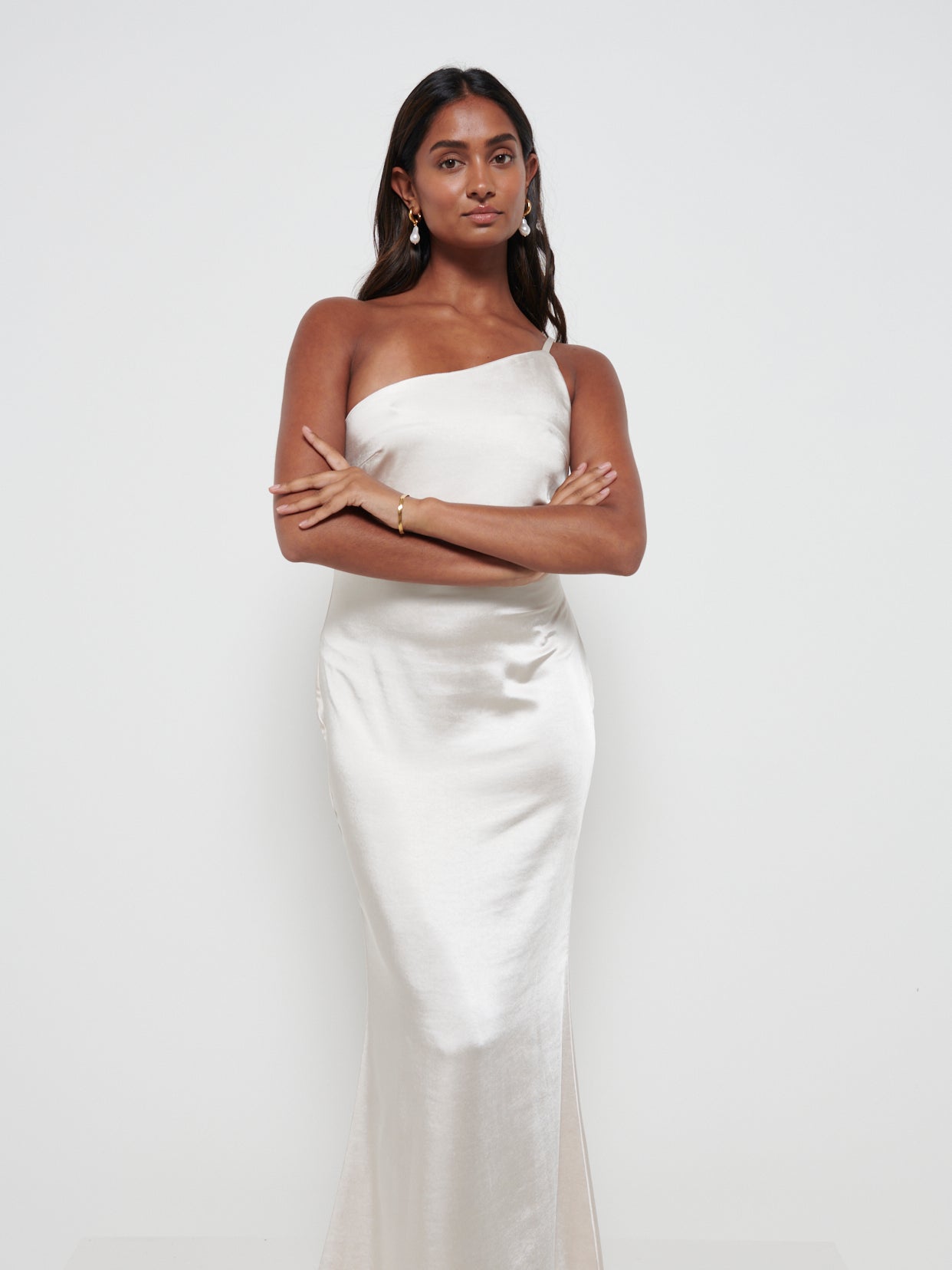pretty lavish champagne dress Pretty Lavish Bridesmaid satin wrap maxi dress in champagne