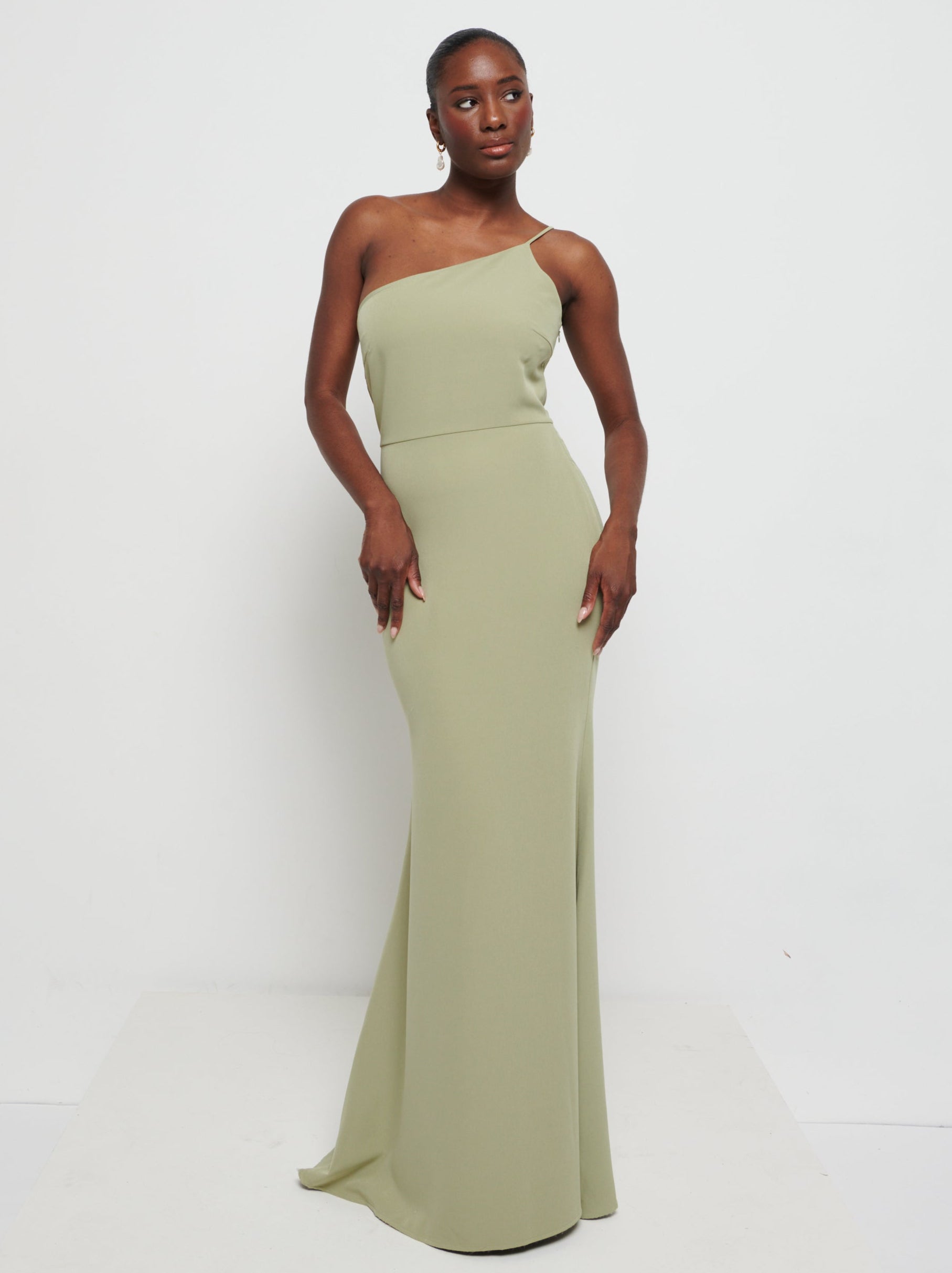 Amelia One Shoulder Crepe Maxi Bridesmaid Dress Olive - Main Image
