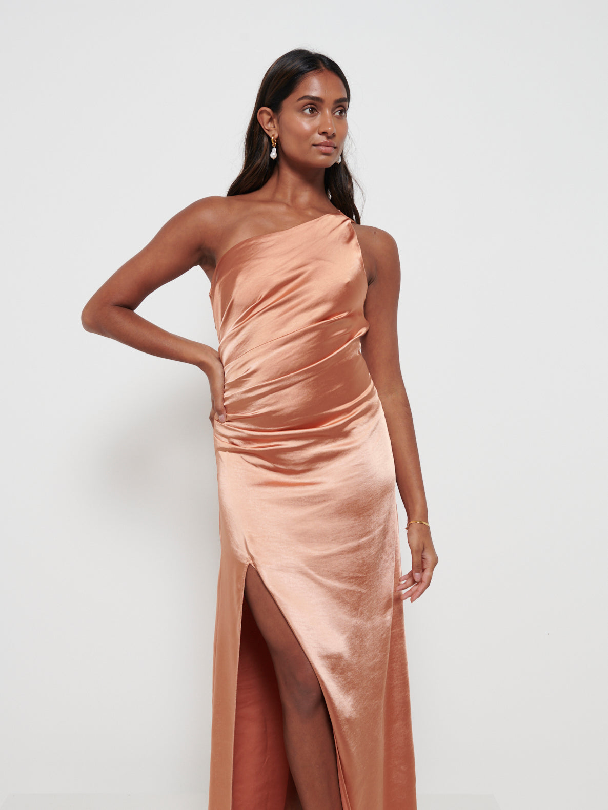 Amelia Ruched Maxi Bridesmaid Dress - Matte Cinnamon Pretty Lavish Amelia Ruched Maxi Bridesmaid Dress - Matte Cinnamon Pretty Lavish