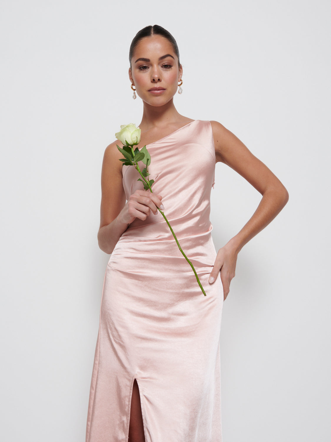 Amelia Ruched Maxi Bridesmaid Dress - Matte True Blush