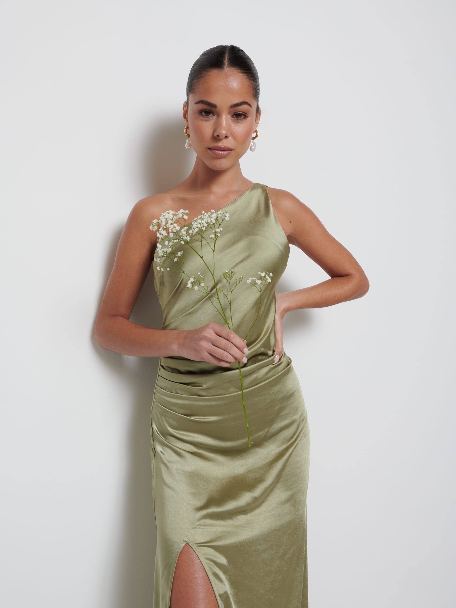 Amelia Ruched Maxi Bridesmaid Dress - Matte Olive Pretty Lavish Amelia Ruched Maxi Bridesmaid Dress - Matte Olive Pretty Lavish