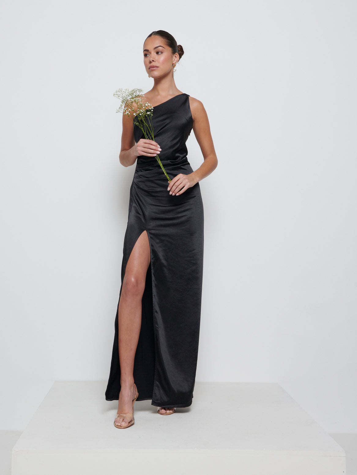 Amelia Ruched Maxi Bridesmaid Dress - Black