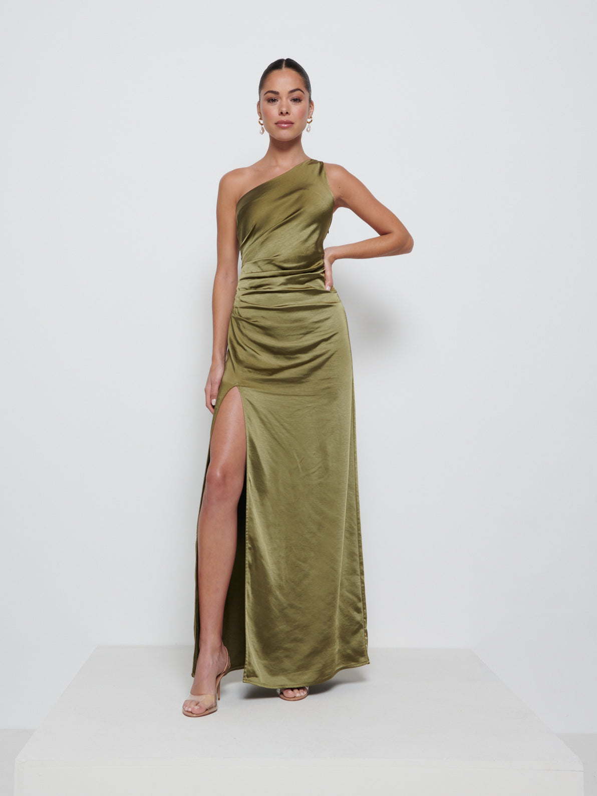 Amelia Ruched Maxi Bridesmaid Dress - Dark Olive