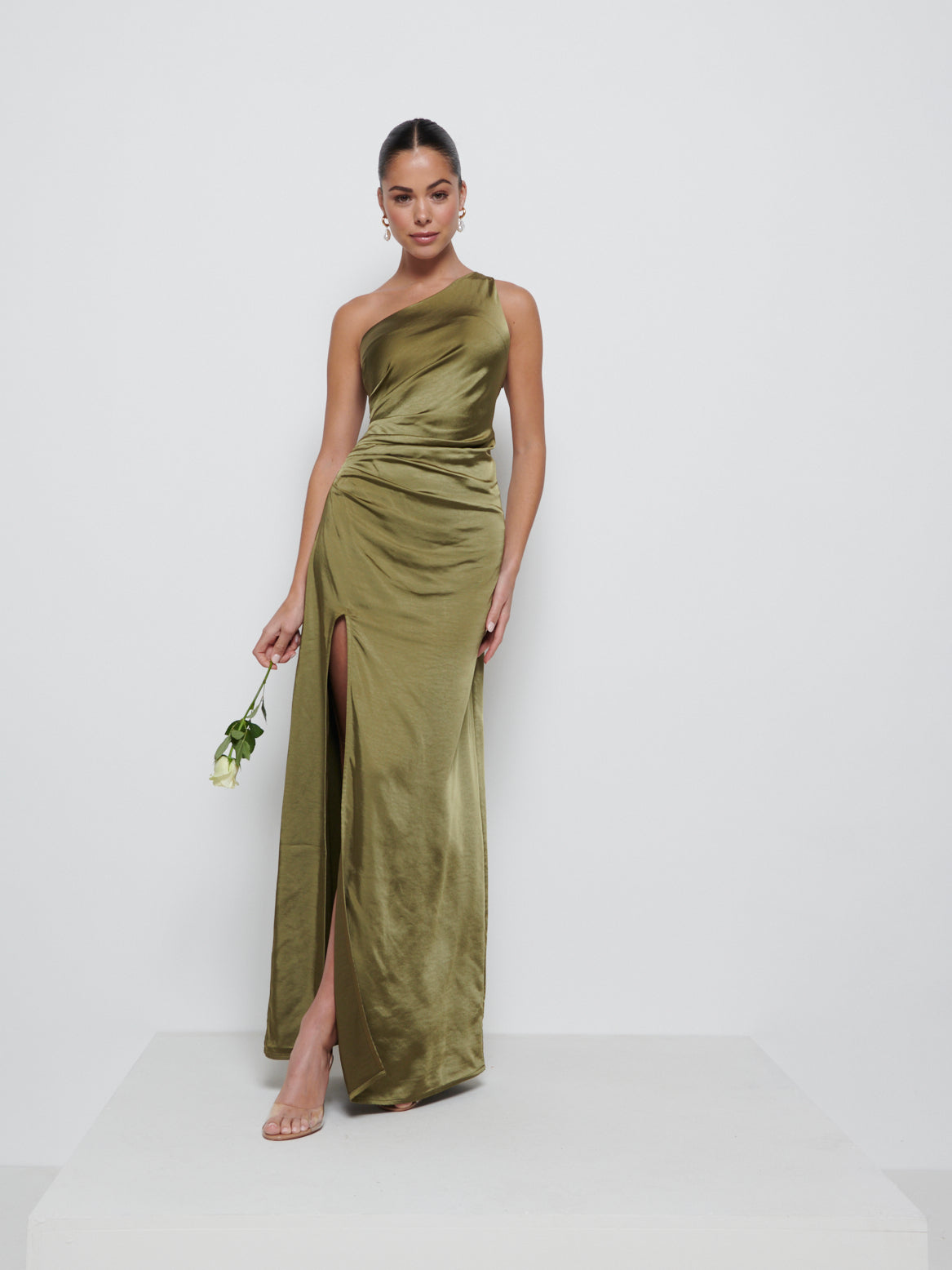 Amelia Ruched Maxi Bridesmaid Dress - Dark Olive