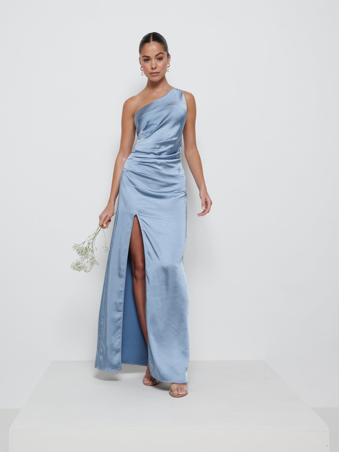 Amelia Ruched Maxi Bridesmaid Dress - Dusty Blue