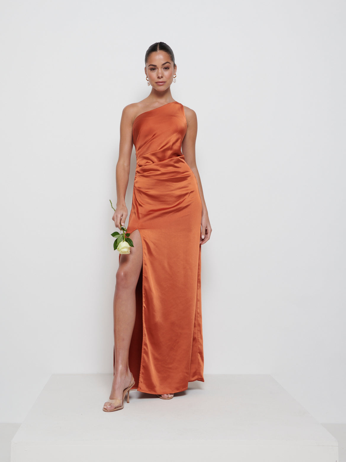 Amelia Ruched Maxi Bridesmaid Dress - Copper