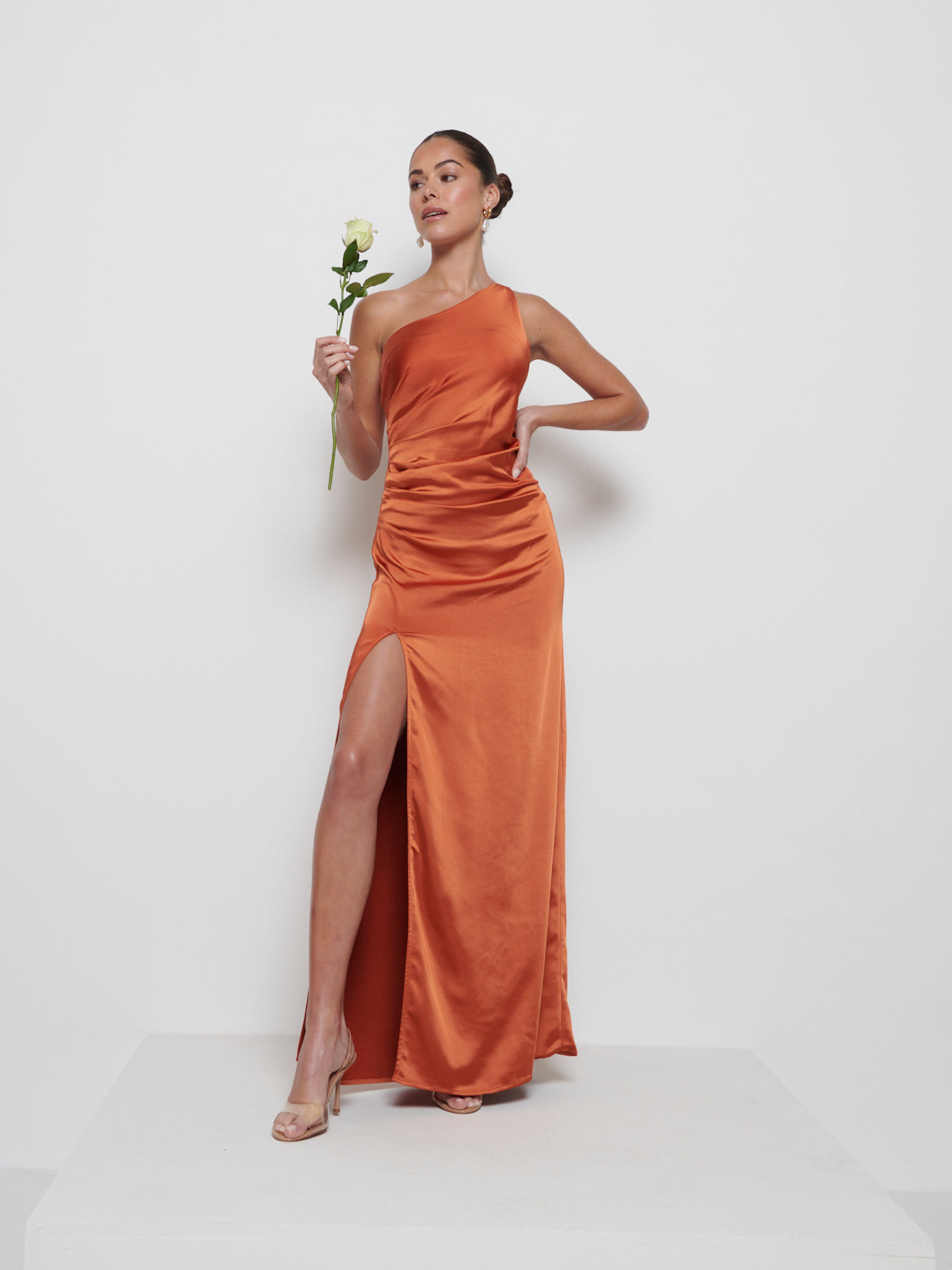 Amelia Ruched Maxi Bridesmaid Dress - Copper