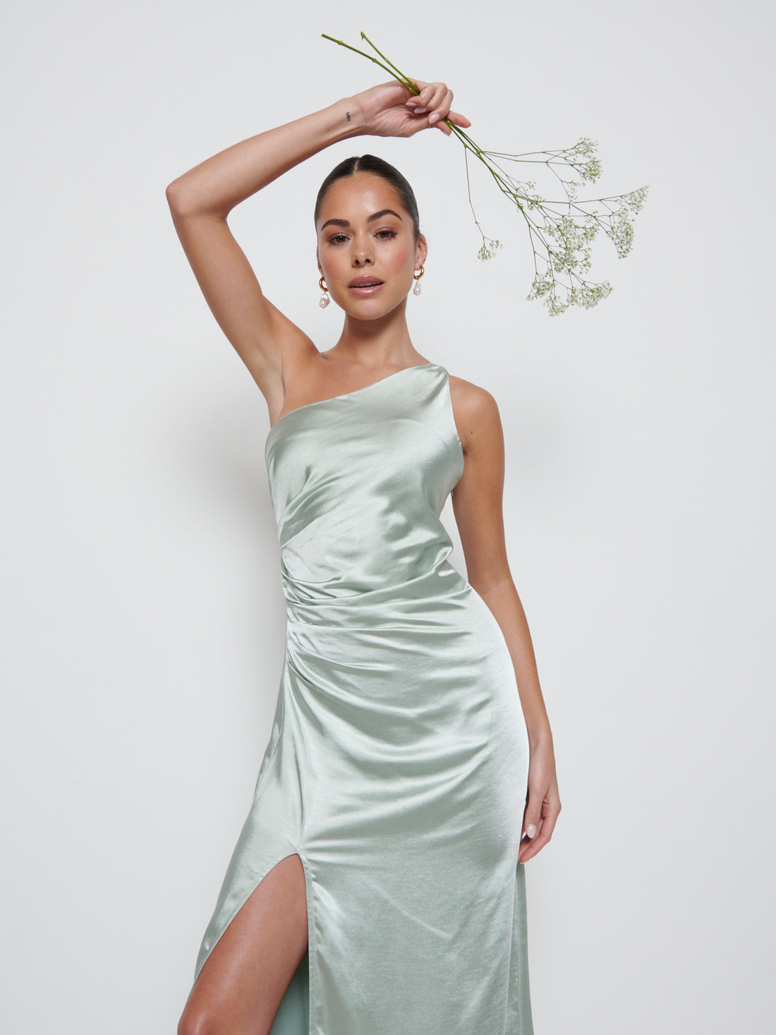 Amelia Ruched Maxi Bridesmaid Dress - Matte Sage – Pretty Lavish