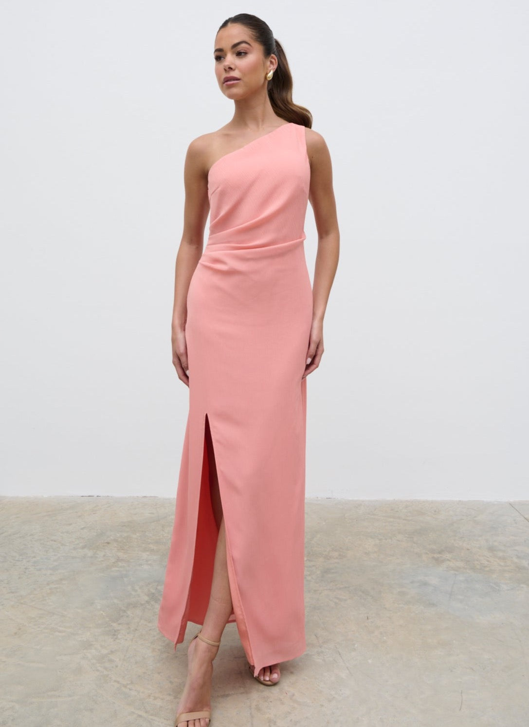 Amelia Ruched Maxi Dress - Apricot Ice Pretty Lavish Amelia Ruched Maxi Dress - Apricot Ice Pretty Lavish