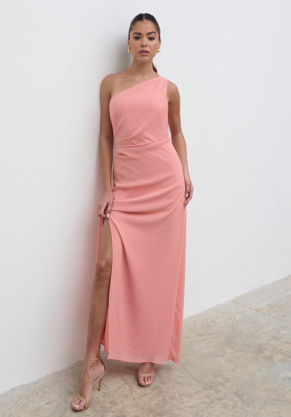 Amelia Ruched Maxi Dress  - Apricot Ice