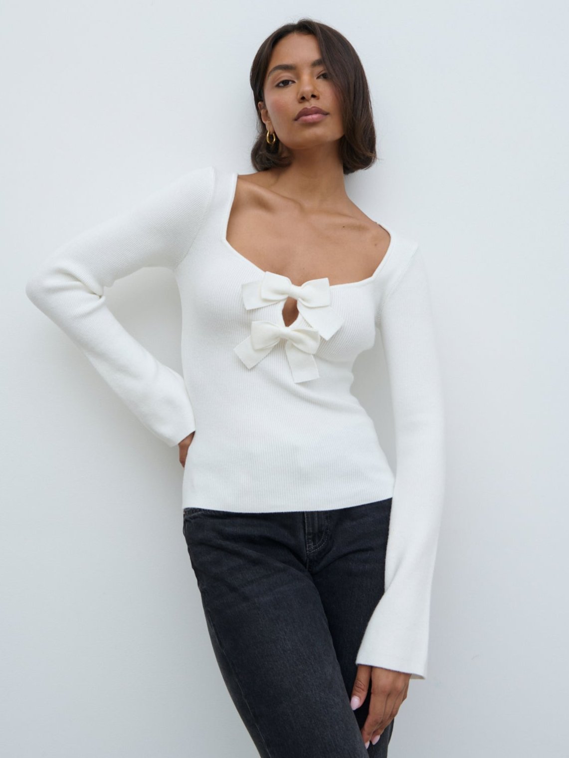 Annabeth Bow Knit Top - Cream