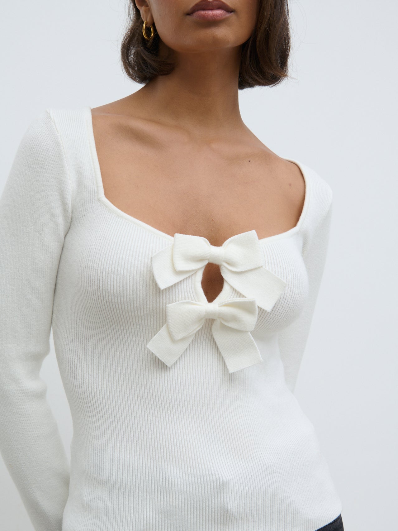 Annabeth Bow Knit Top - Cream