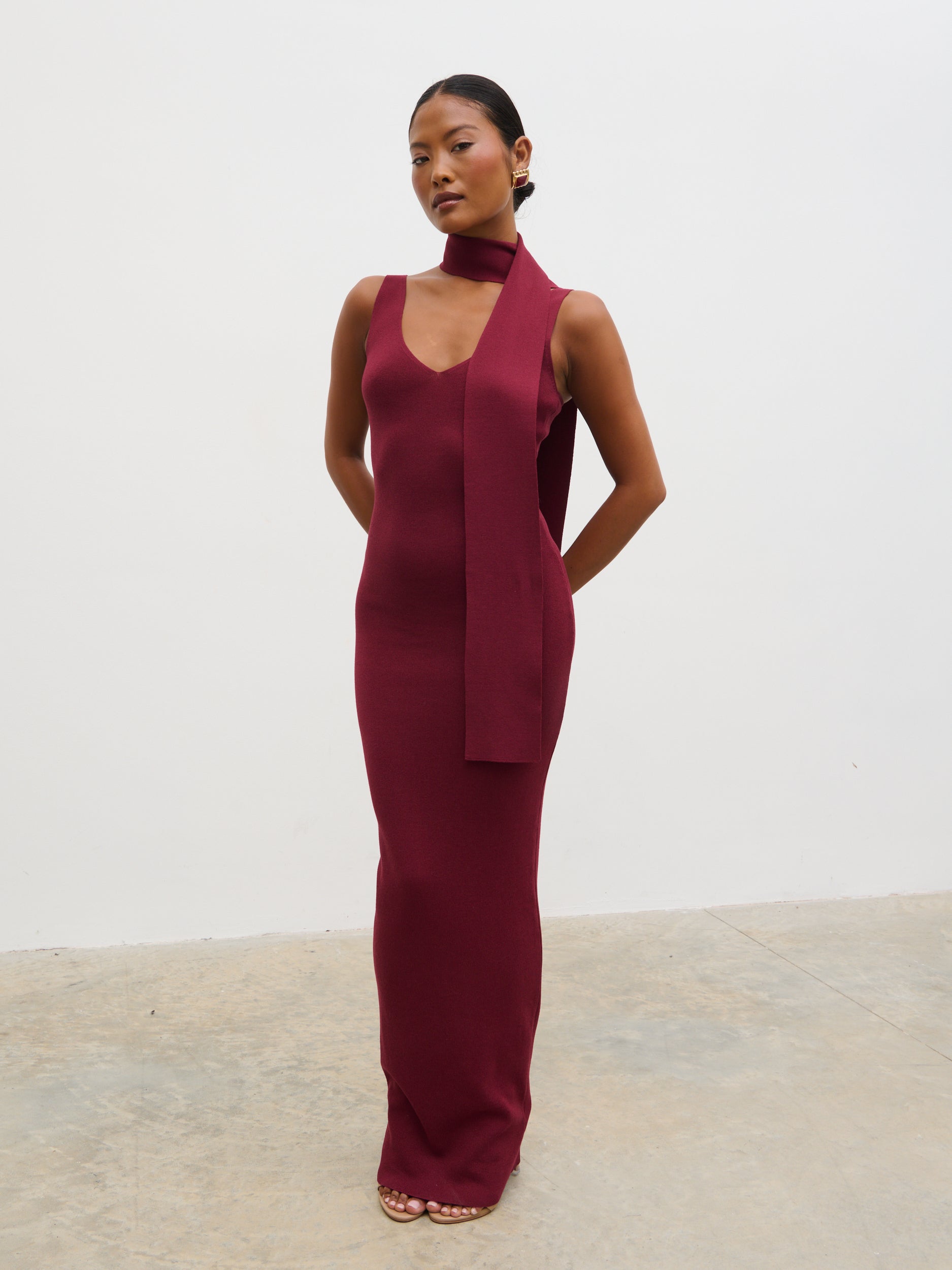 Arabella Knit Maxi Dress with Neck Tie Arabella Knit Maxi Dress with Neck Tie