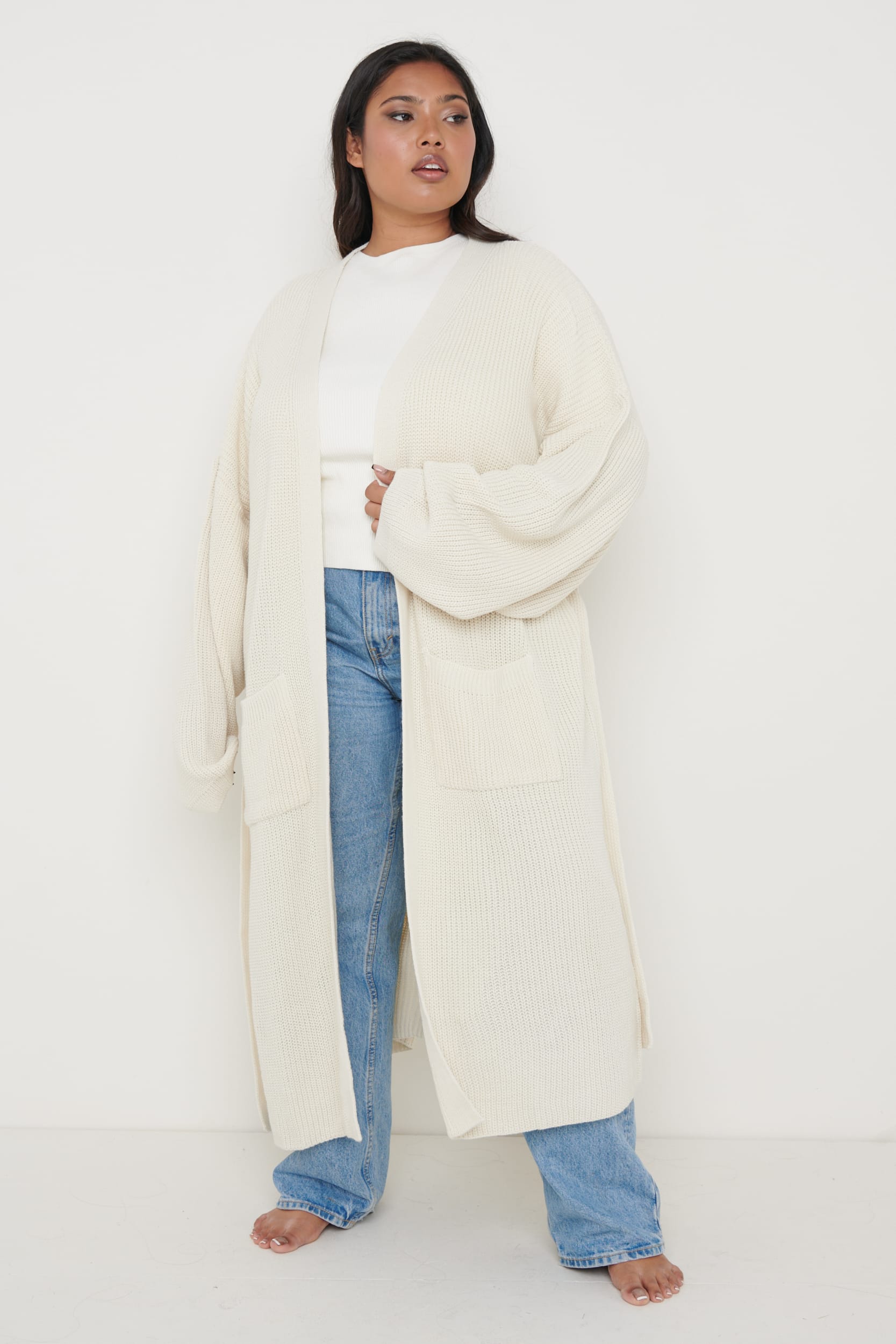 Curve Arden Midi Tie Cardigan Cream – Pretty Lavish
