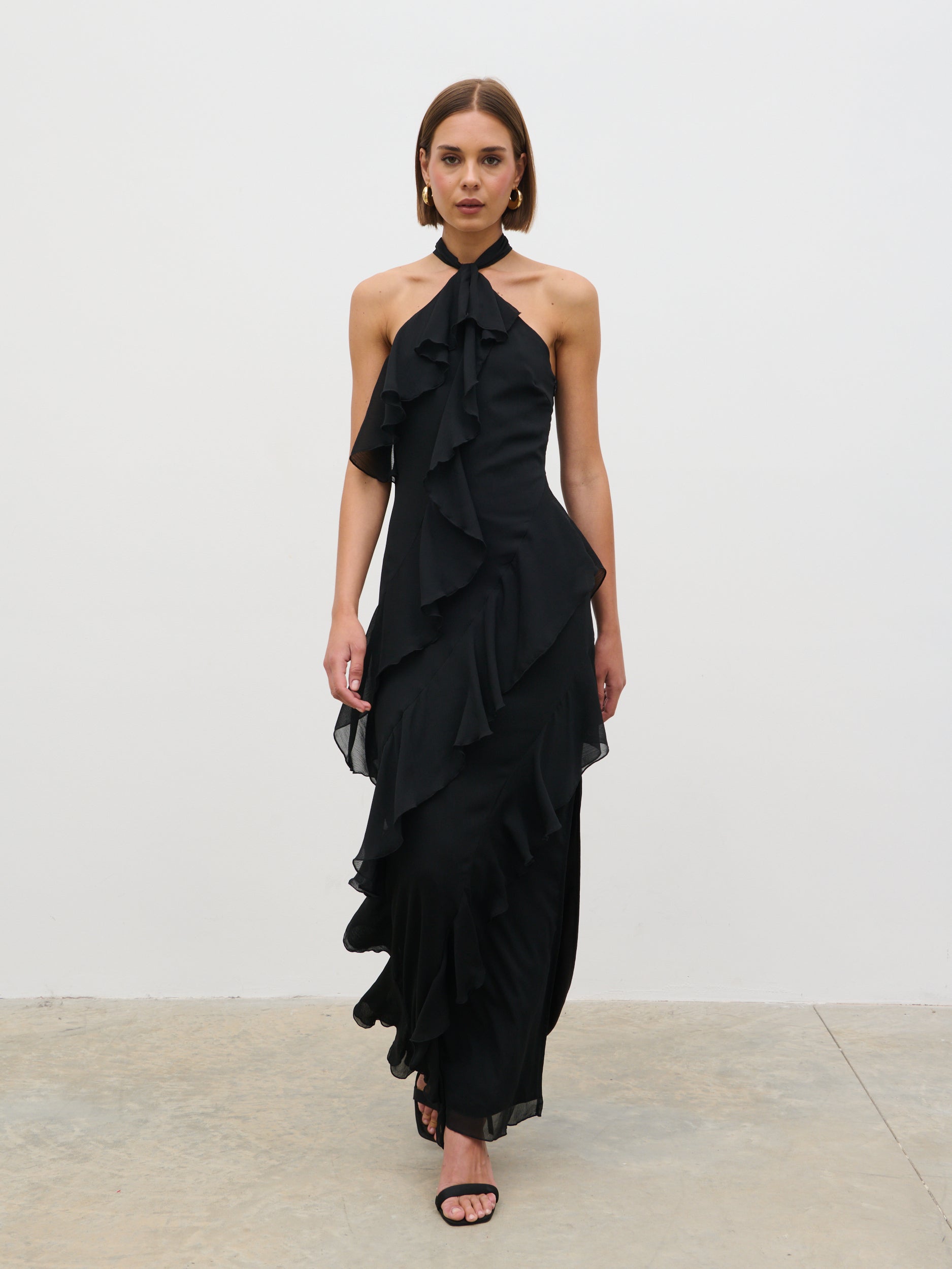 Aria Halter Neck Ruffle Maxi Dress - Black Pretty Lavish Aria Halter Neck Ruffle Maxi Dress - Black Pretty Lavish