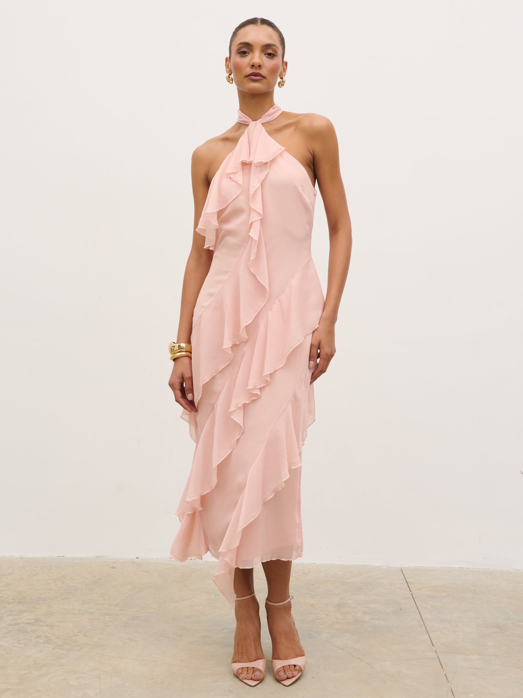 Aria Halterneck Ruffle Midaxi Dress - Dusty Rose Pretty Lavish Aria Halterneck Ruffle Midaxi Dress - Dusty Rose Pretty Lavish