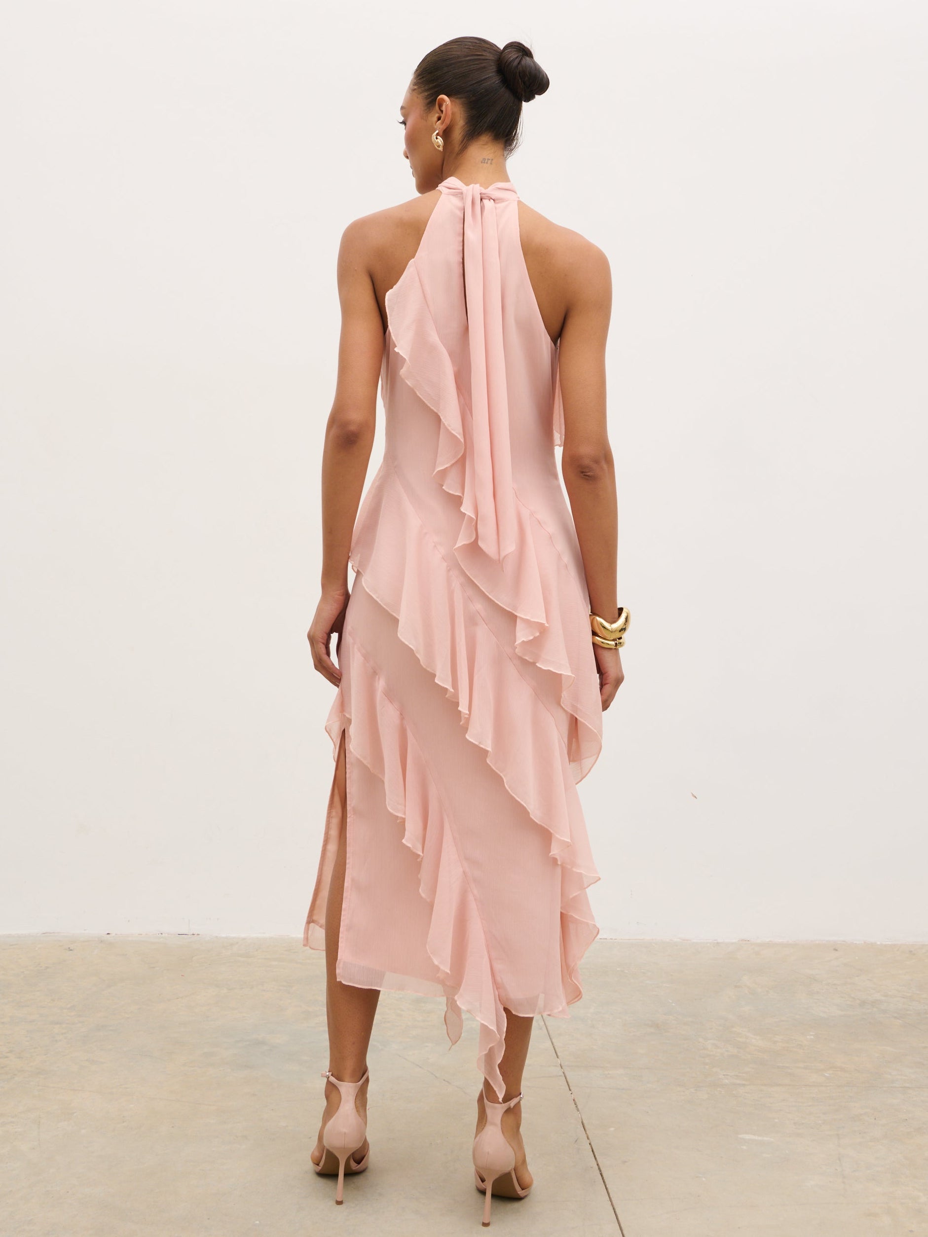 Aria Halterneck Ruffle Midaxi Dress - Dusty Rose Aria Halterneck Ruffle Midaxi Dress - Dusty Rose
