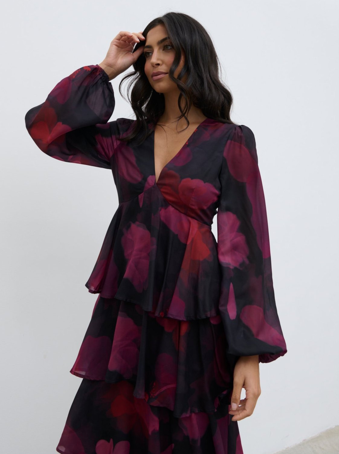 Ashton Ruffle Midi Dress - Berry